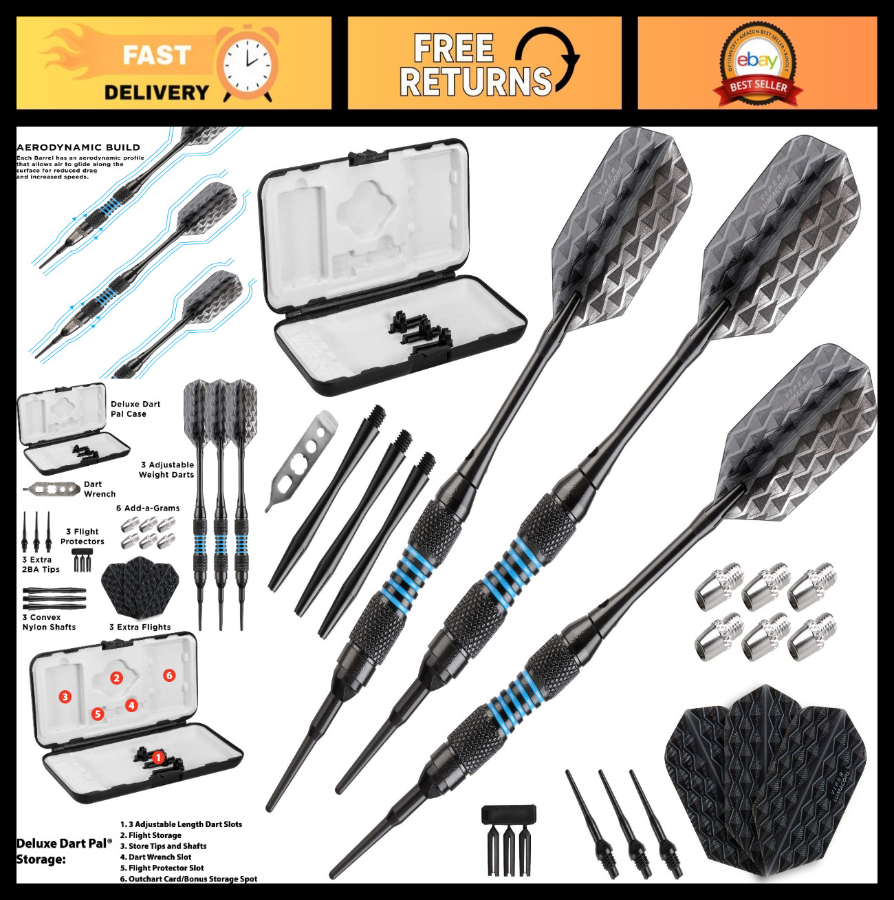 Adjustable Weight Soft Tip Darts Set with Storage Case - Perfect for Travel & Fu