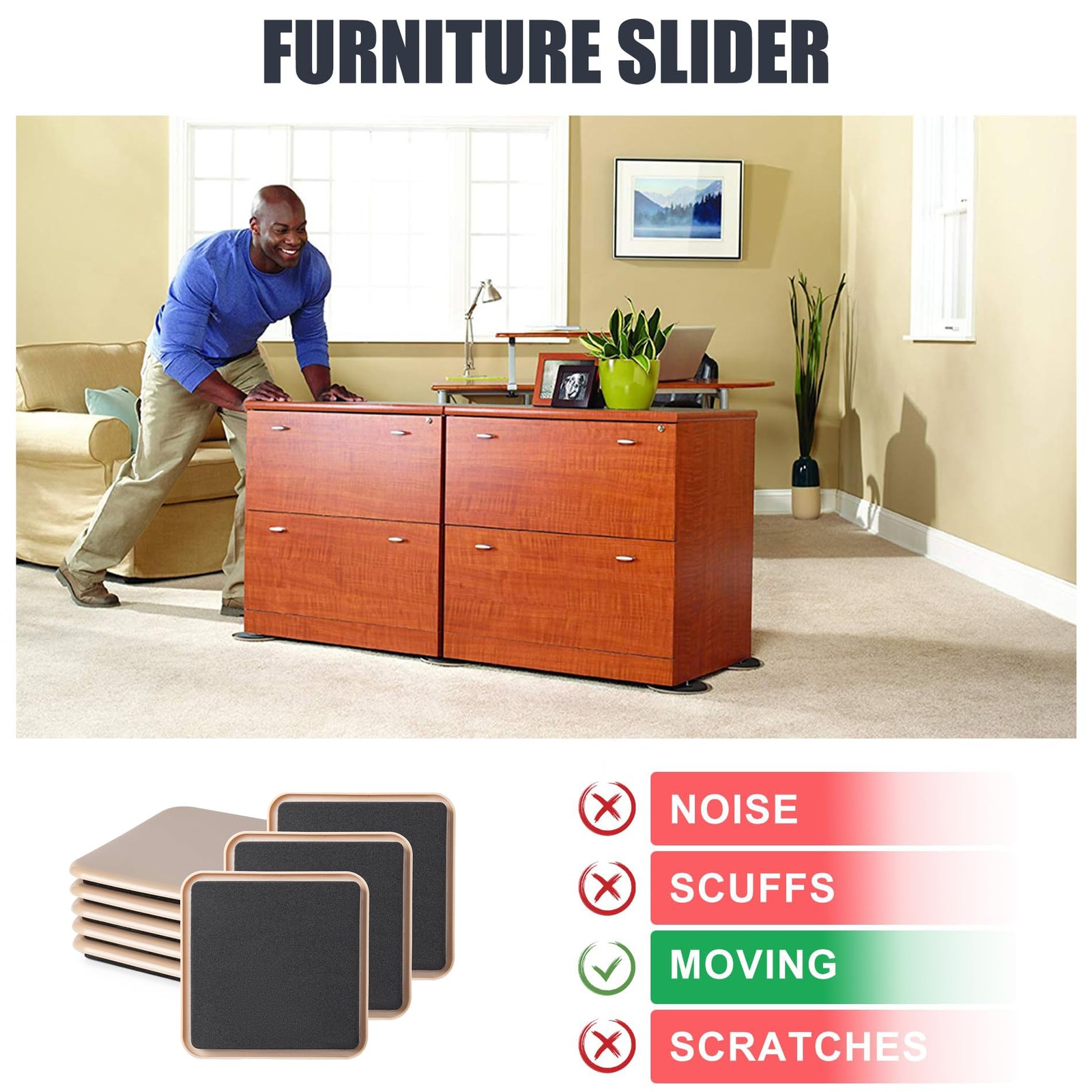 Furniture Sliders, Sliders Pads 4 3/4" Square-8 Pack Coffee, Coffee
