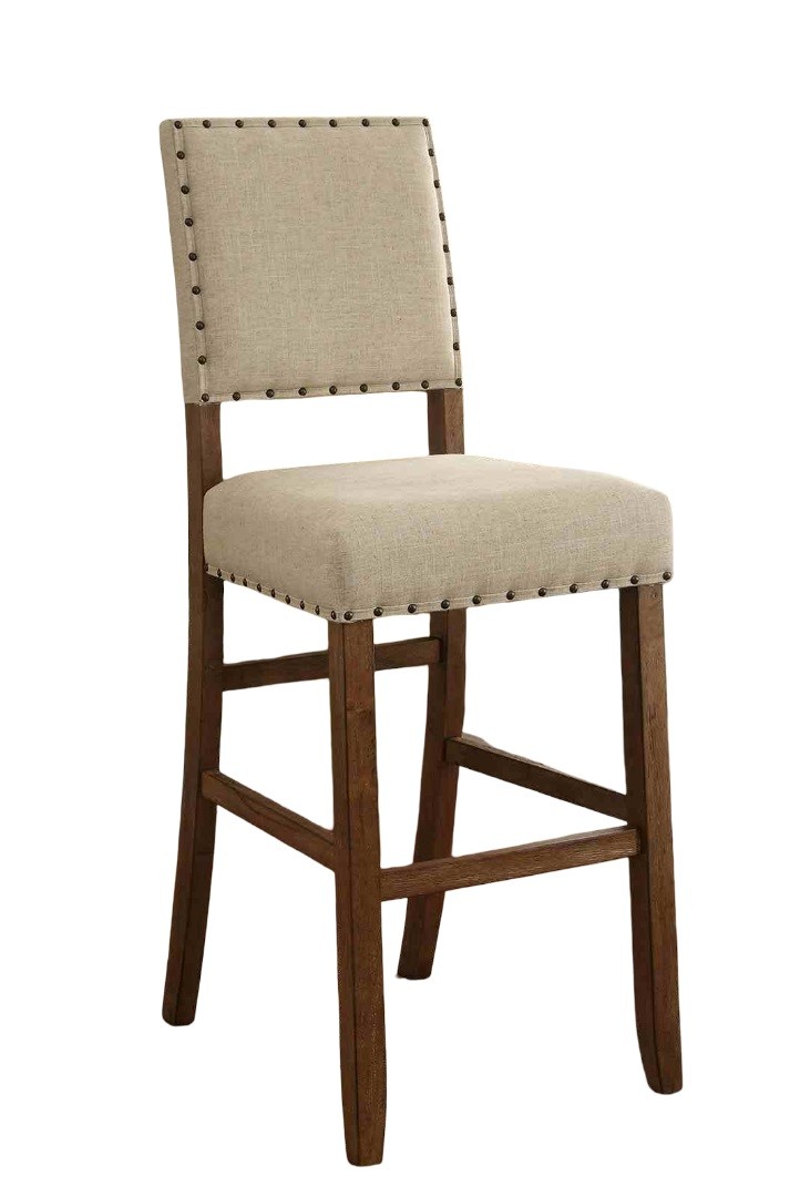 Rustic Style 2pc Bar Chair Padded Seat And Back Nailhead Trim Rustic Oak Finis