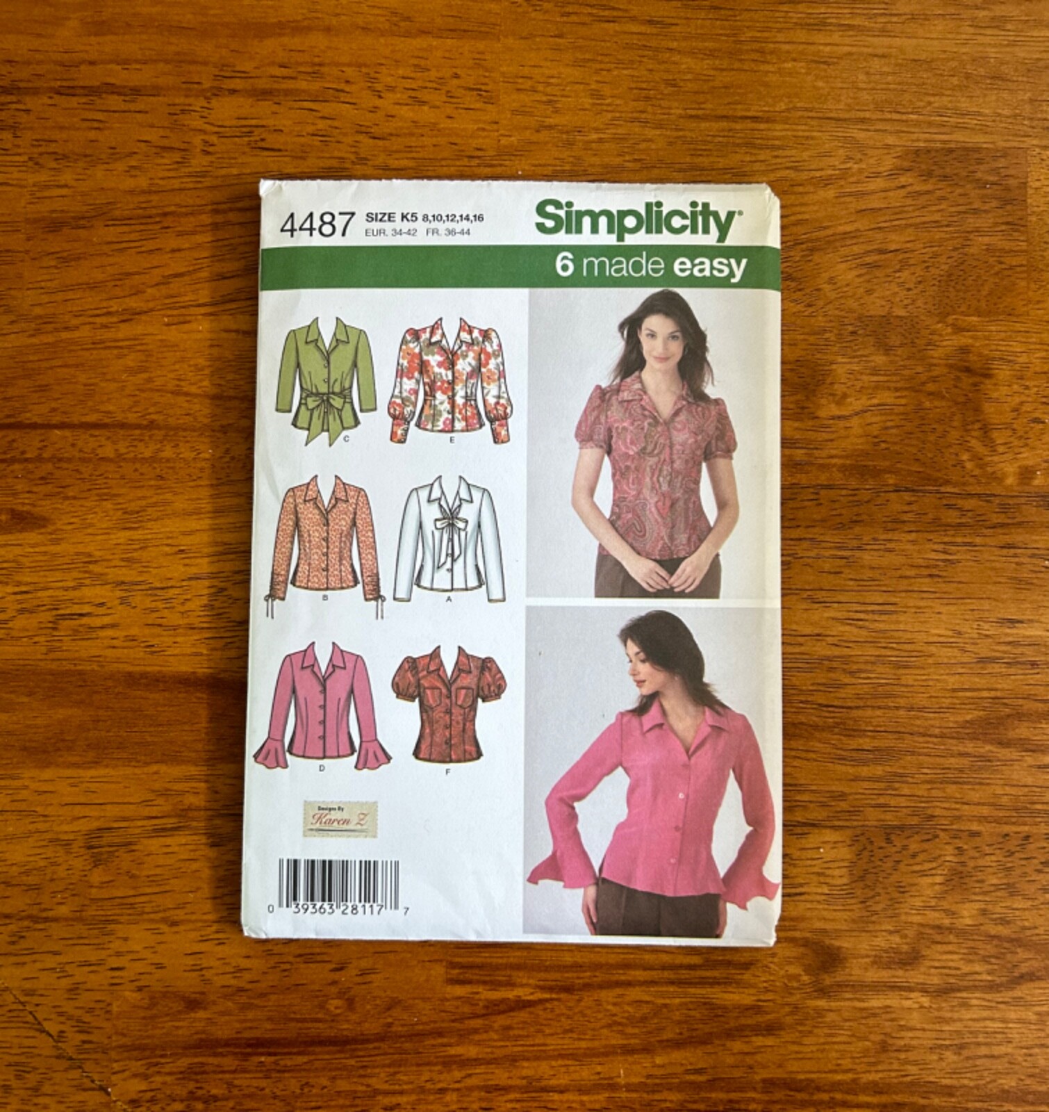 Simplicity Pattern # 4487 Misses Size 8-16 Easy Button Front Shirts Karen Z New!