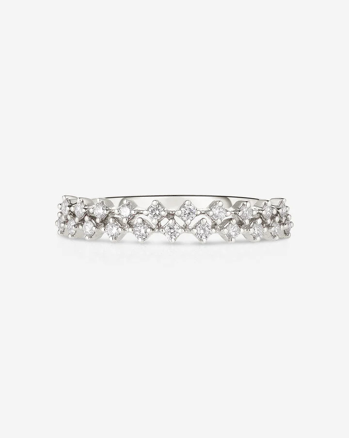 14K Solid Gold Double Row Diamond Wedding Ring, Diamond Wedding Ring for Her