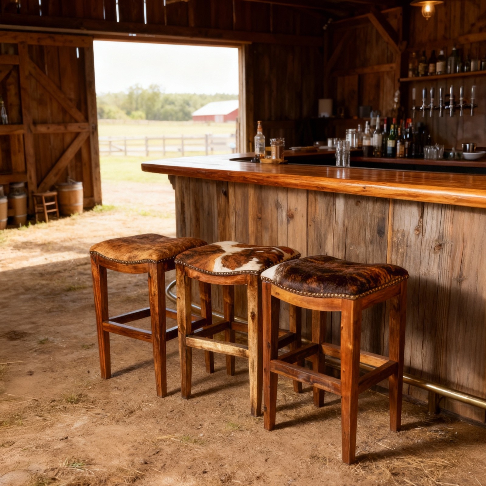Cowhide Leather Saddle Bar Stools, Counter & Bar, Western Ranch Cowboy Style