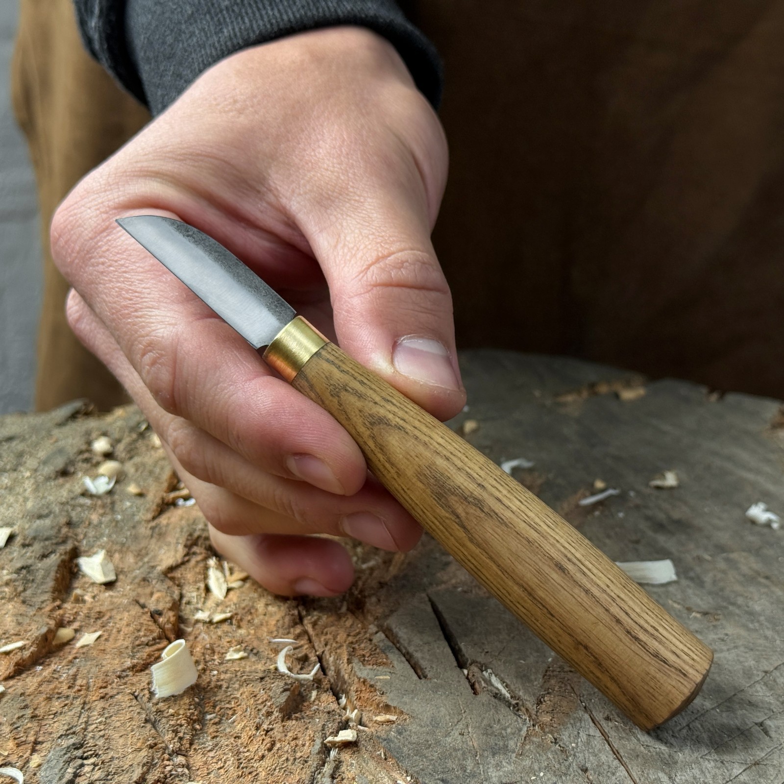 Small Whittling Knife Hand-Forged Ash Handle Steel Blade Beginner Tool.