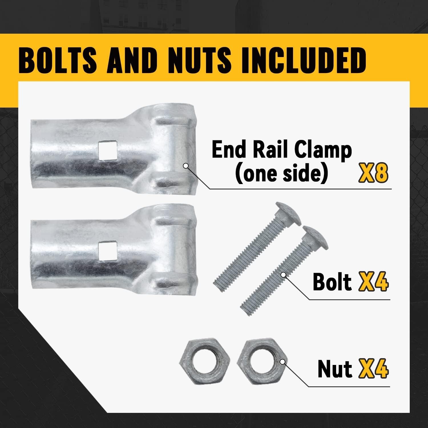 Versatile 1-5/8 Inch End Rail Clamps - Galvanized Steel Connection Set (4 Pack)