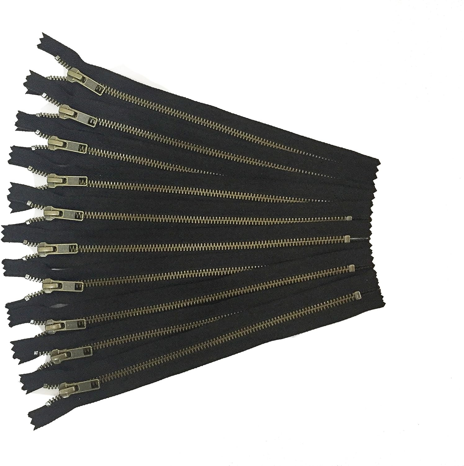 Metal Zippers in Black No. 5 Antique Gold Zipper Pack of 12 8 Inch