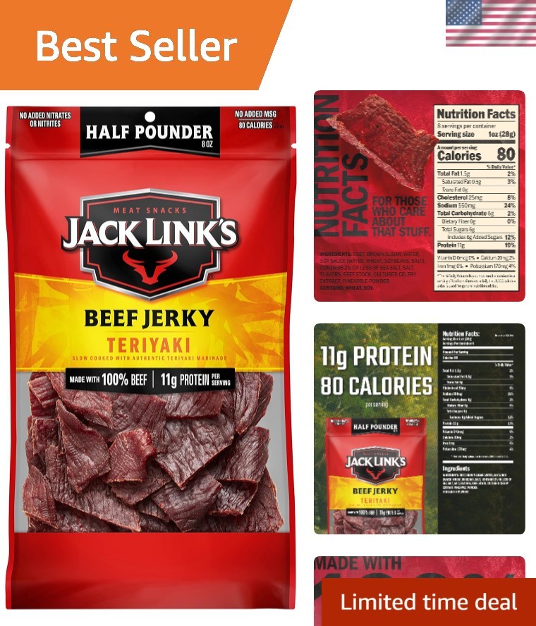 8oz Teriyaki Beef Jerky - Delicious Meat Snack with 11g Protein, Ready to Eat
