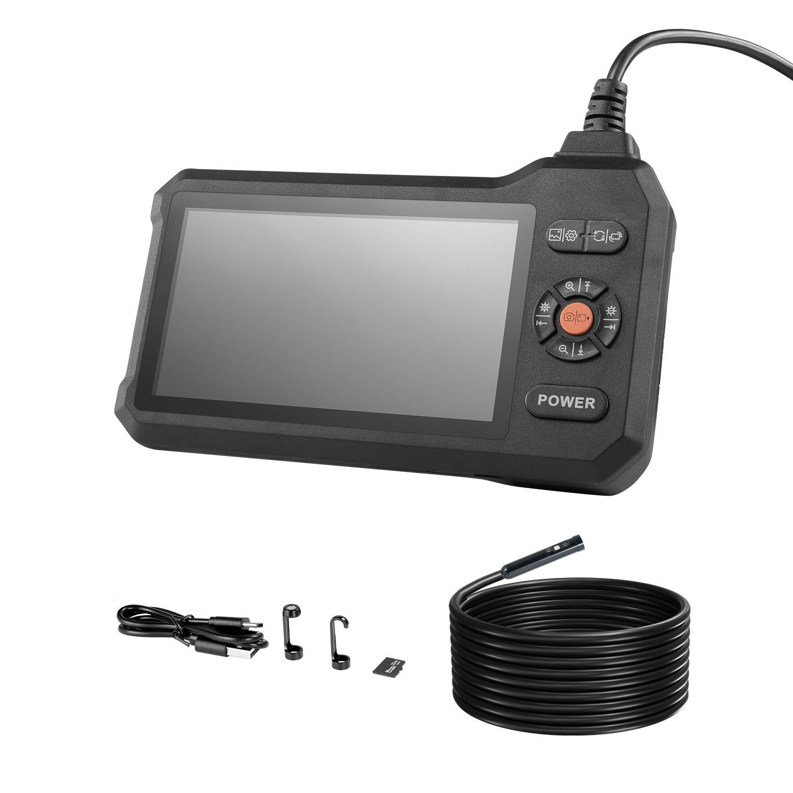 Rigid-Cable Borescope: Triple Lens, 5" HD IPS, 8X Zoom, IP67, 16.4ft
