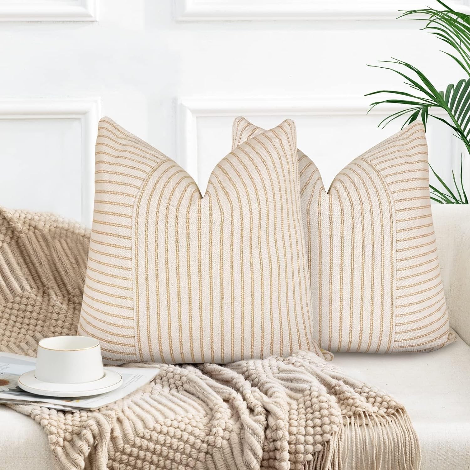 Farmhouse Pillow Covers 20x20, Modern 20" x (Pack of 2), Khaki