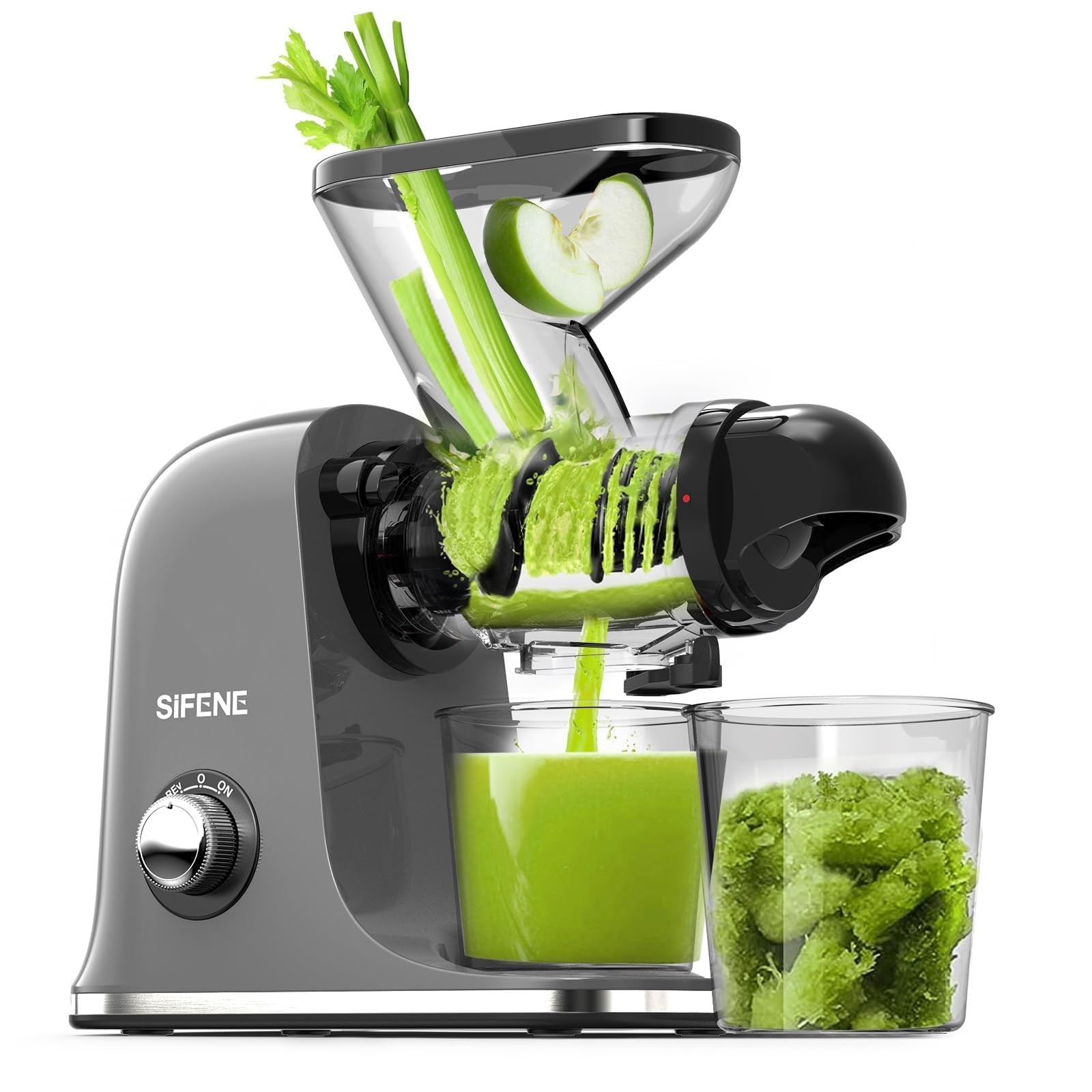 Cold Press Juicer Machine - Compact Slow Masticating Juicer, Easy to Clean, Grey