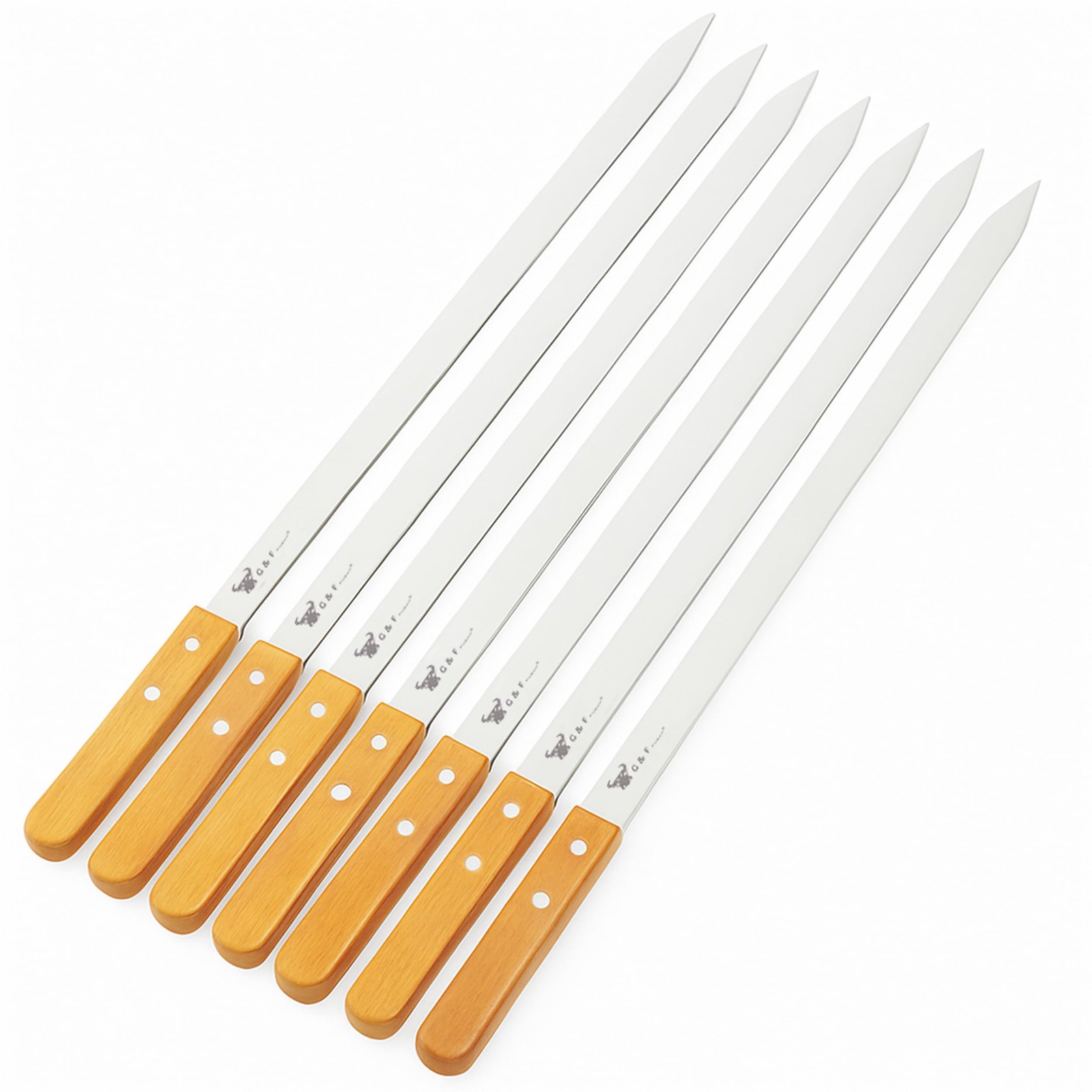 8 PCS 23 Inch Flat Stainless Steel Metal BBQ Kabob Skewers Wooden Handles