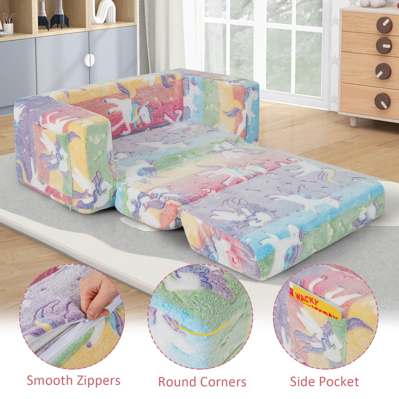 2-in-1 Flip Out Kid’s Sofa Chair Convertible Toddler Couch to Lounger