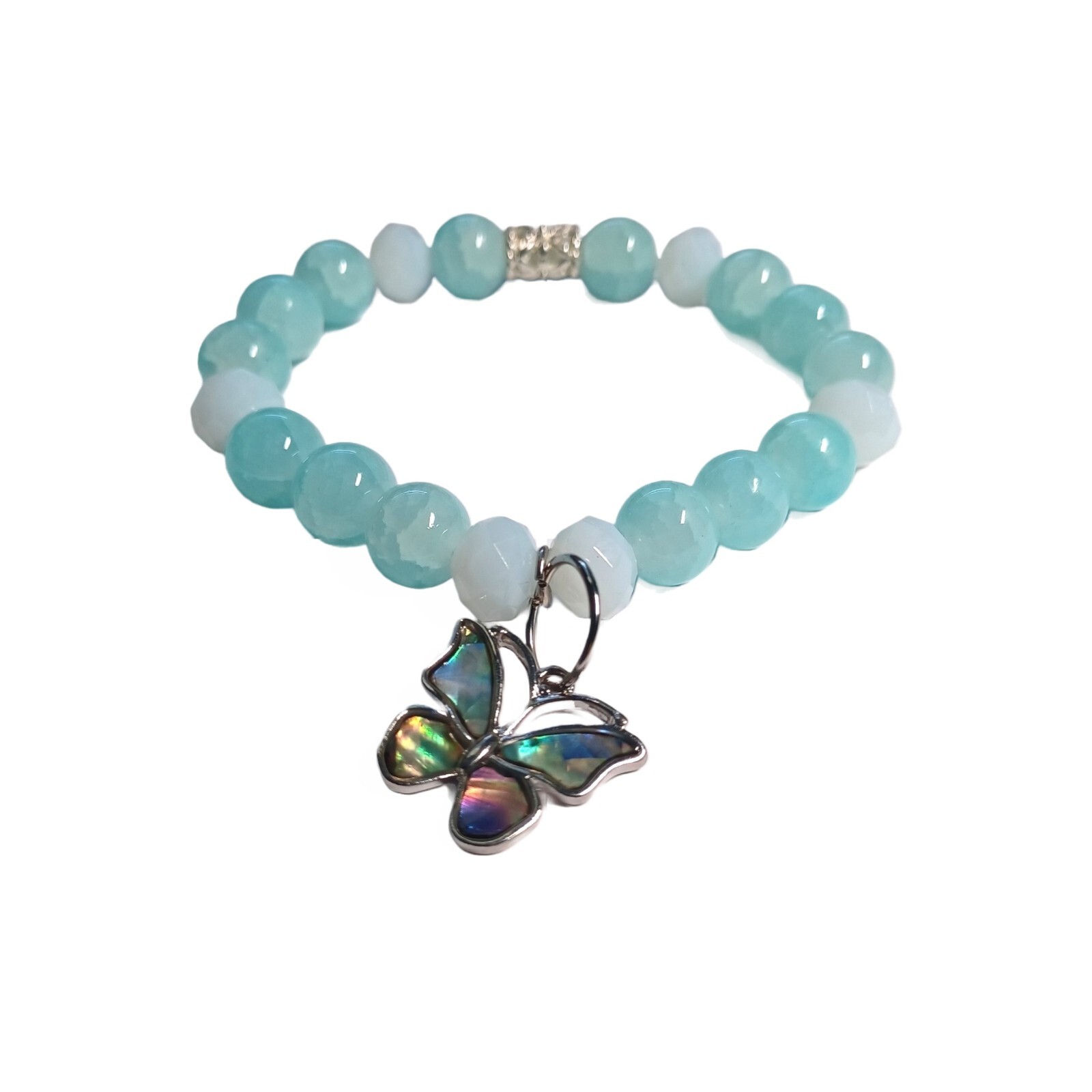 Elegant Beaded Butterfly Charm Bracelet-Lavender and Green
