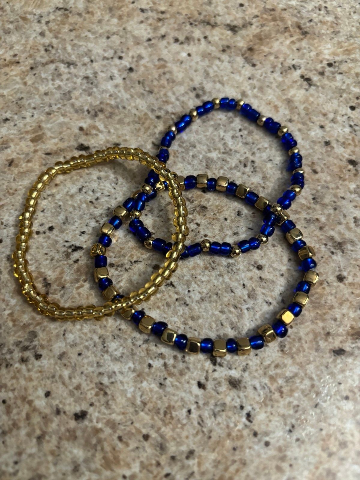 Handmade Stretch Bracelets Triple Stack Blue 0237