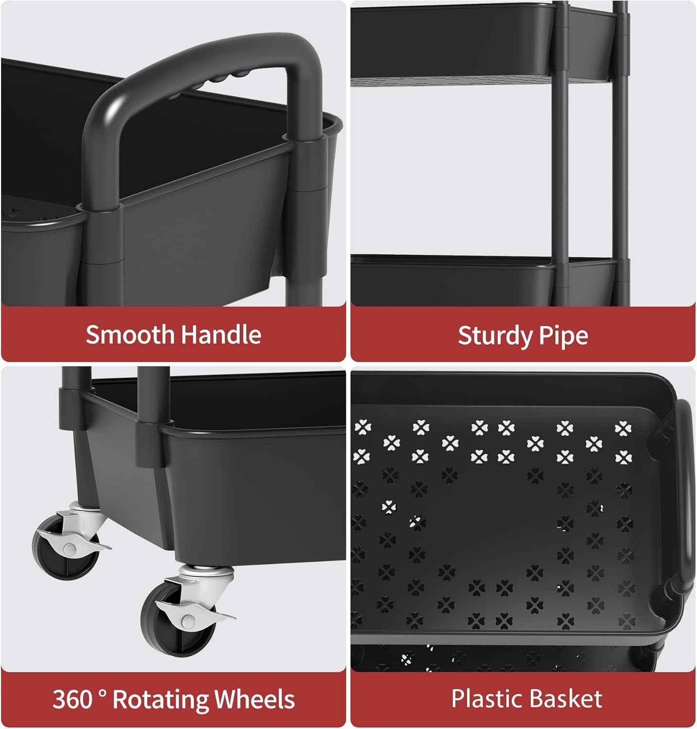 Sleek Mobile Organizer: 3-Tier Utility Cart with Easy Assembly & Locking Wheels