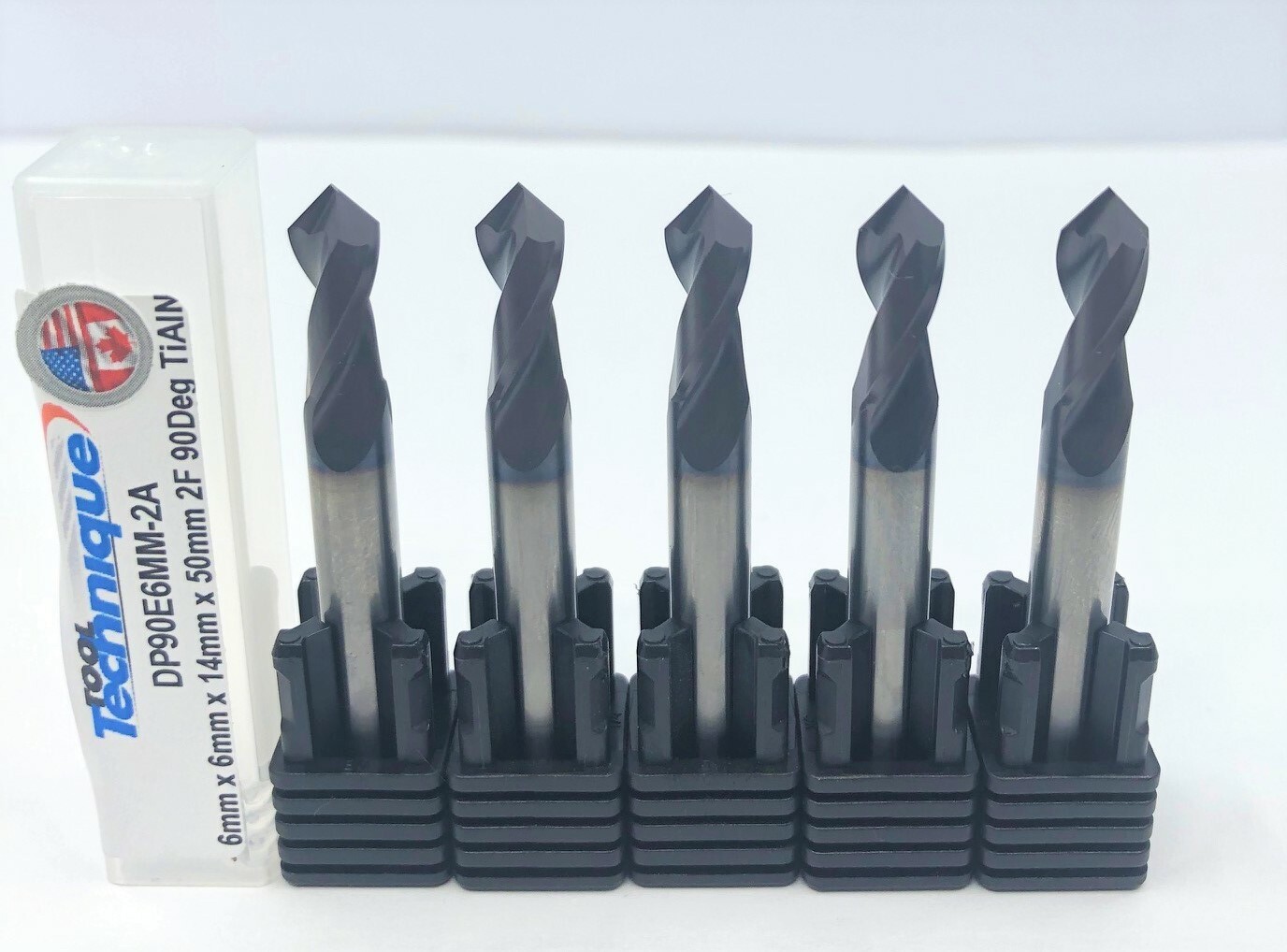 Group of 5 -6mm Carbide 2 Flute 90 Degree Point Drill Mill TiAlN (CB2-O)