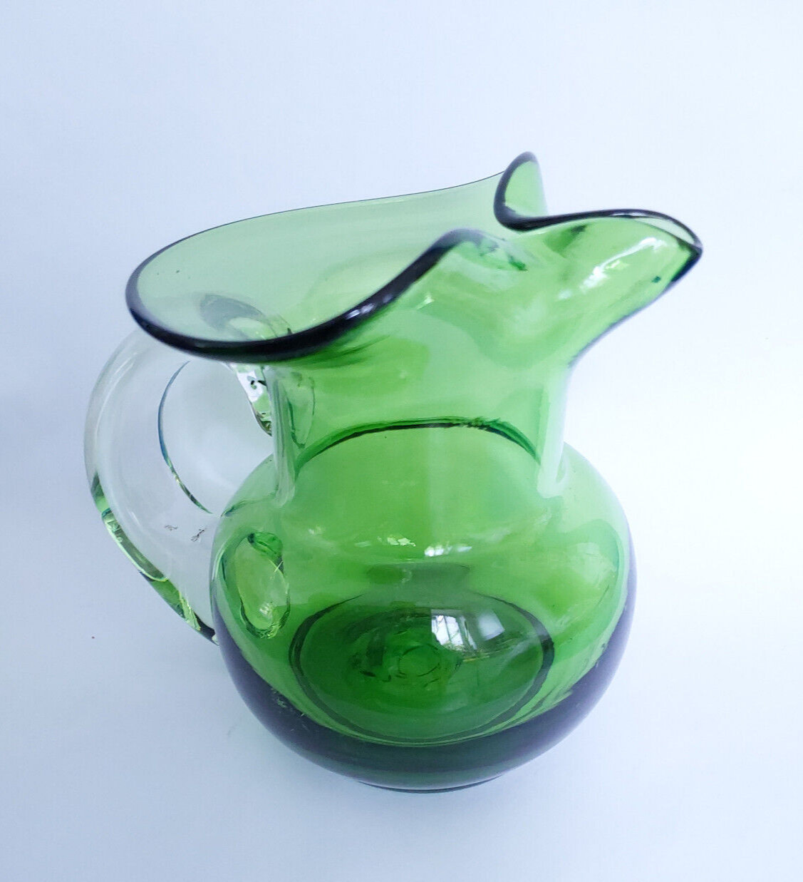 Victorian Green Glass Jug with Clear Handle - VGC