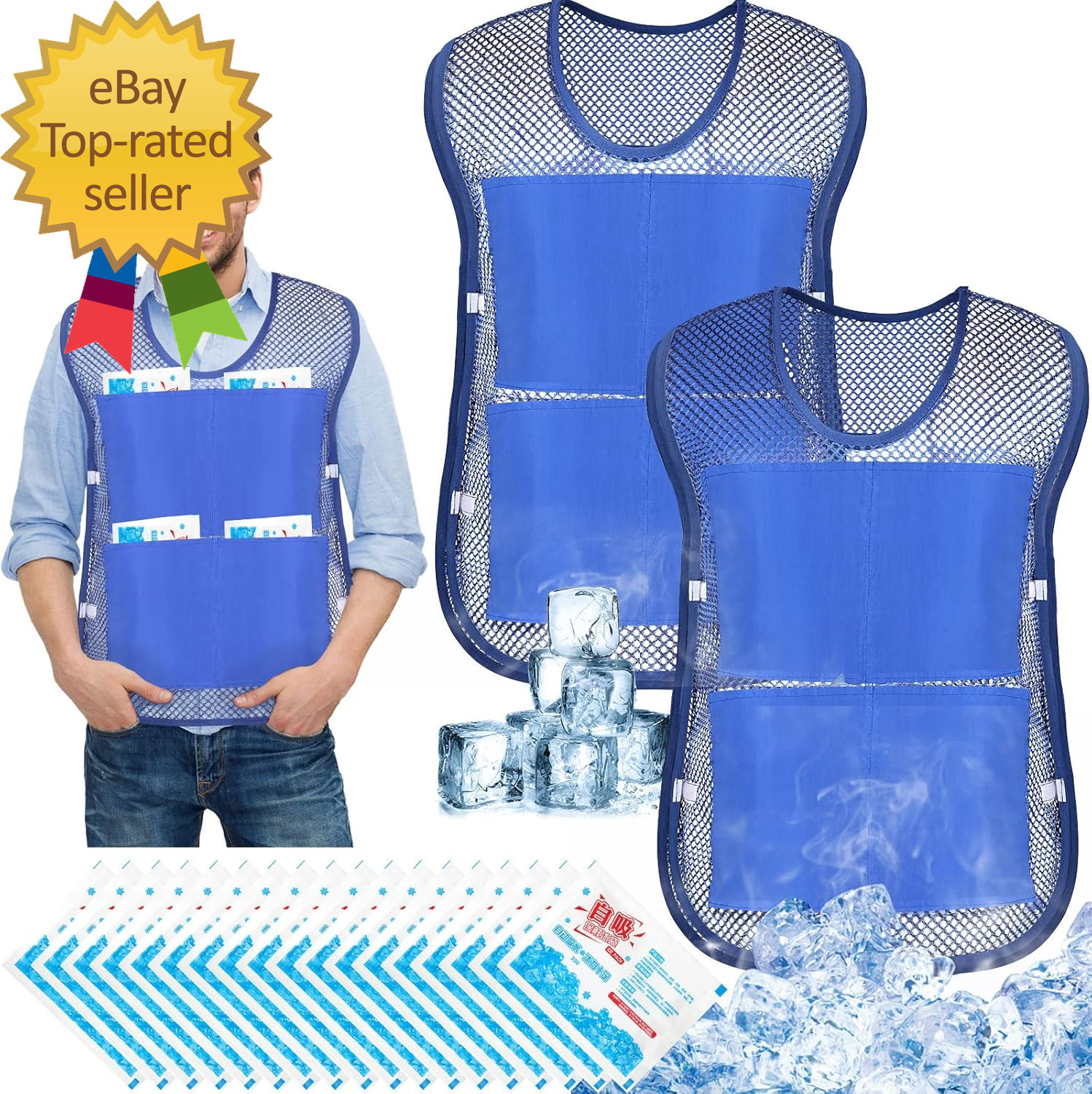 2 Pcs Ice Cooling Vest for Men Women Teens with Ice Packs Summer Hot Weather Coo
