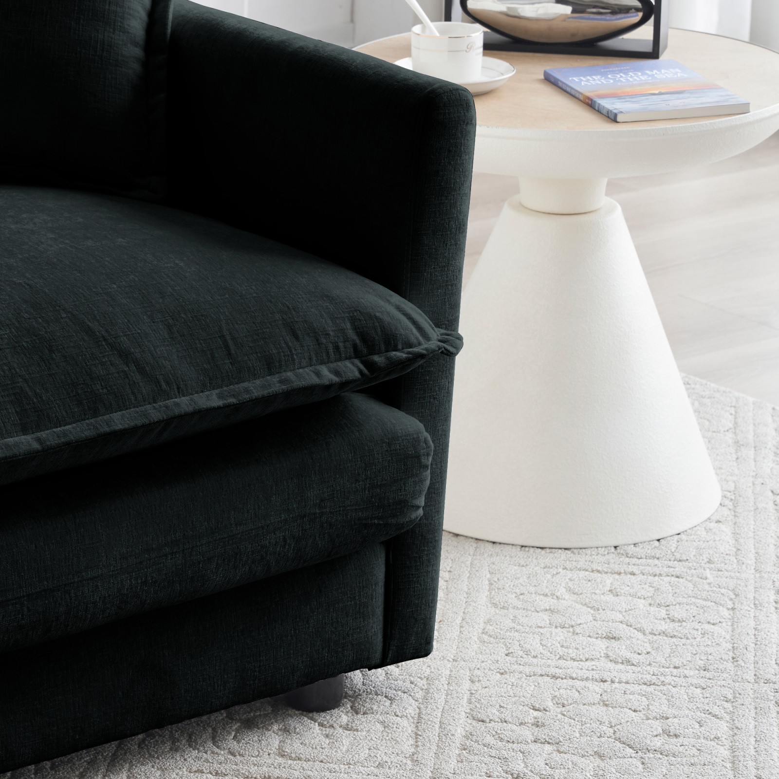 Chenille Ottoman Footrest for 2, 3, 4 Seater Sofas, Black