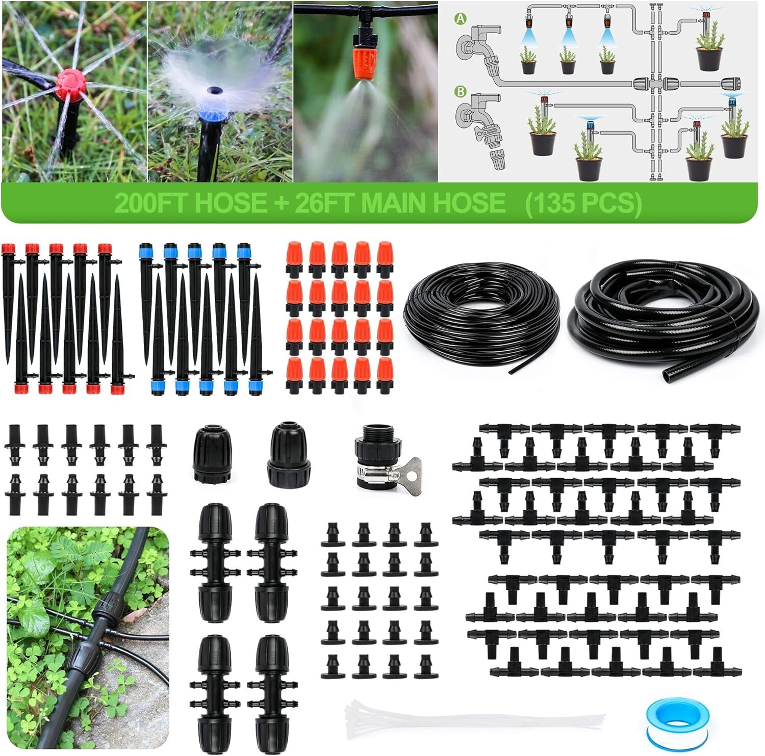 MIXC 226' Greenhouse Micro Drip Irrigation Kit Automatic Plant Watering Syst S14