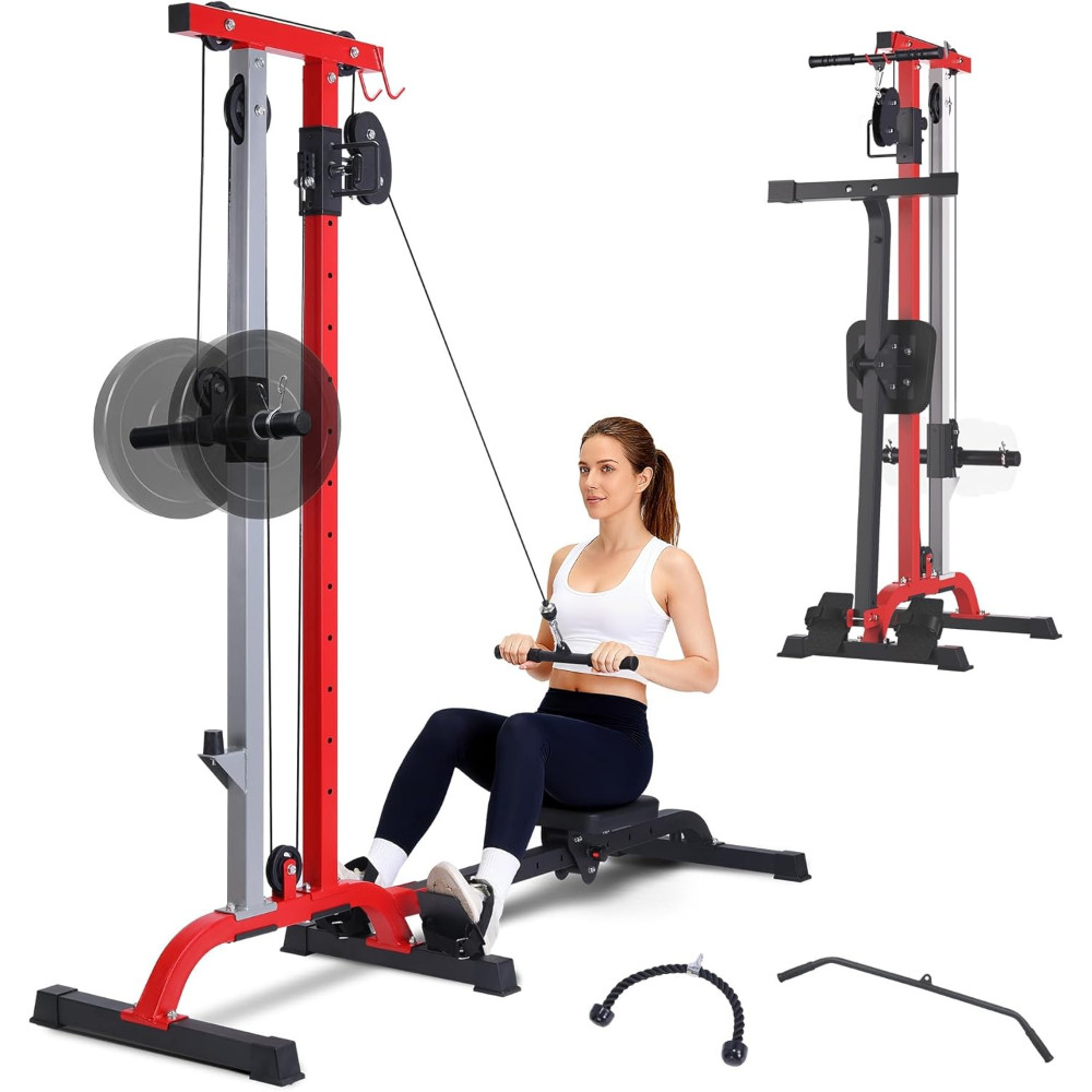 Multi Function Lat Pulldown Machine W/ Row & Leg Support Tricep Workout for Gym