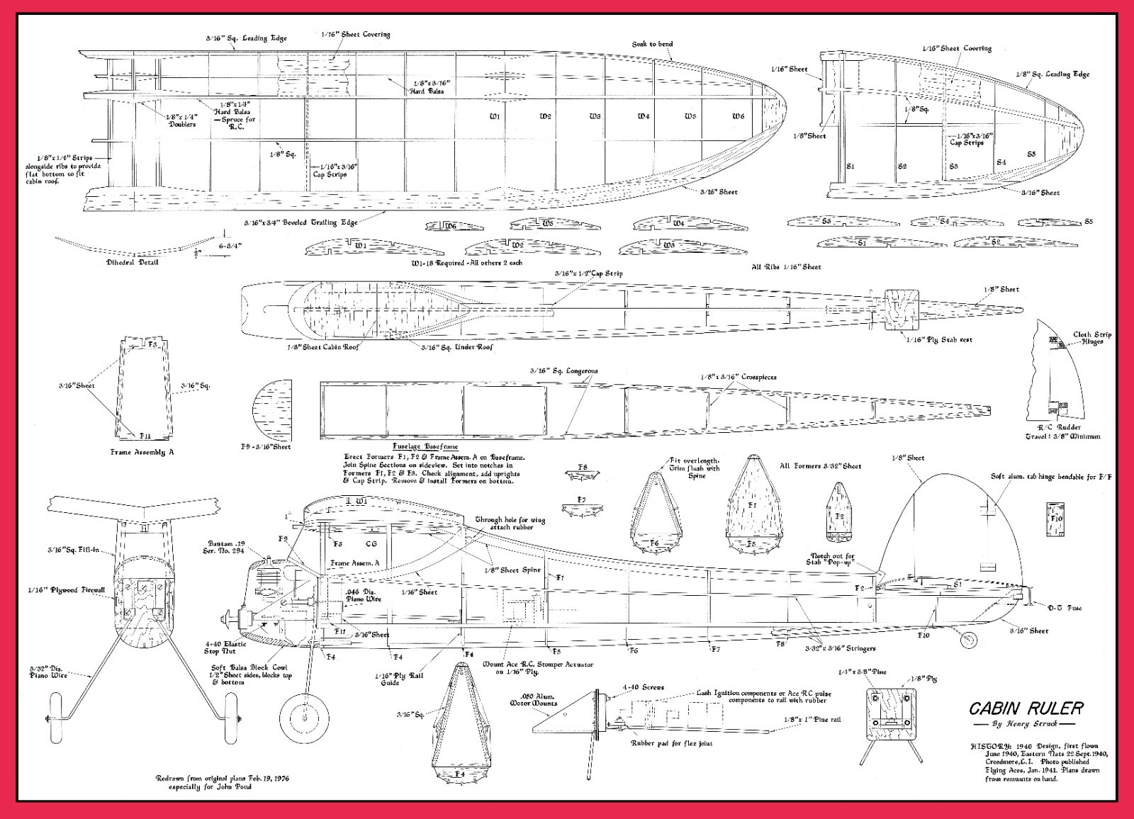 Model Airplane Plans (FF-RC): CABIN RULER 52"ws Class A for .19 by Henry Struck
