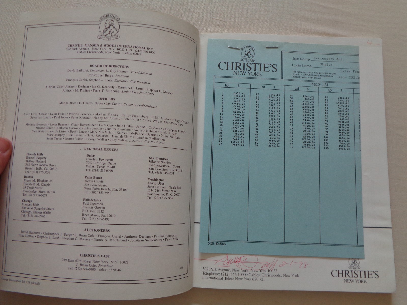 Christie's Auction Catalog 1985 Contemporary Art Christo Dzubas Ruscha Stella