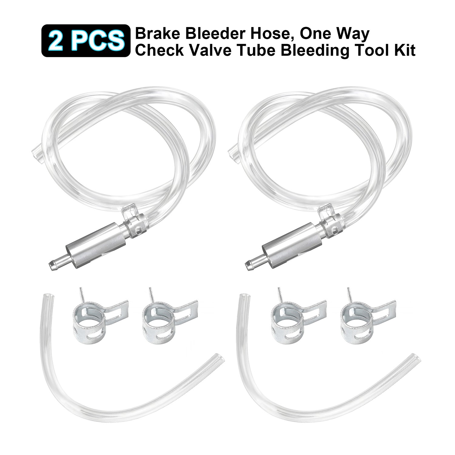 2 PCS Brake Bleeder Hose, One Way Check Valve Tube Bleeding Tool Kit Silver USA