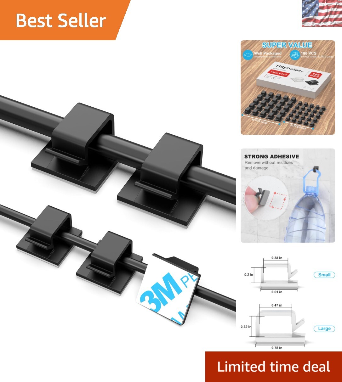 Eco-Friendly Adhesive Cable Clips Set - 100 PCS for Home & Office Organization
