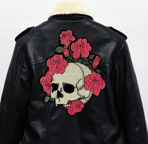 Skull with flowers patch for bikers, motoclub jacket, Large patch, Back patch