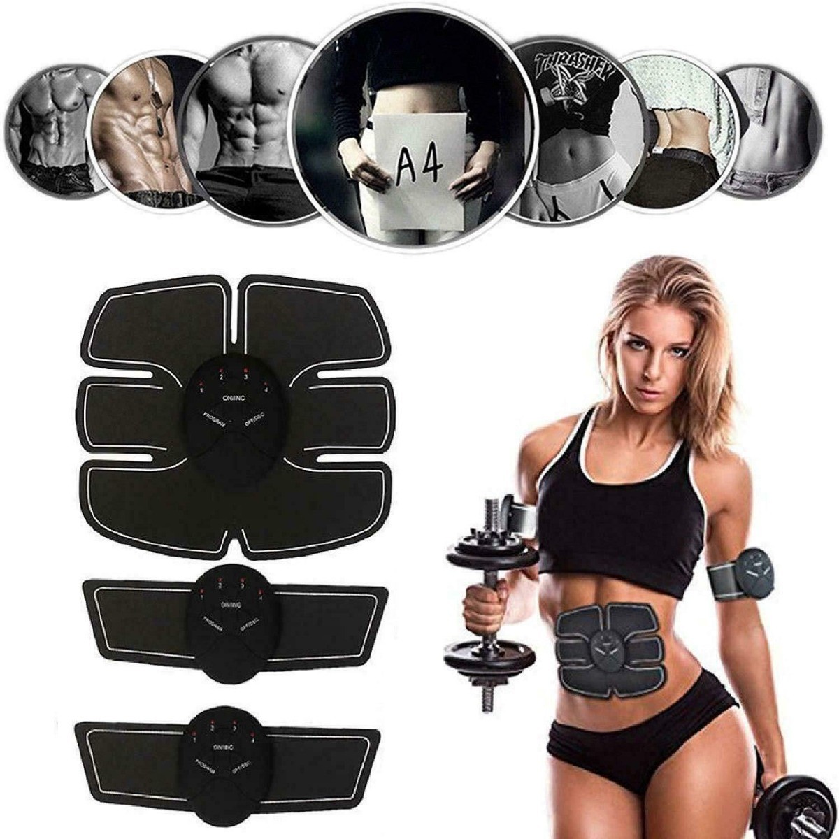 Abdominal Muscle Toner ABS Stimulator, Silicone 150MAH for Home Travel (Black)