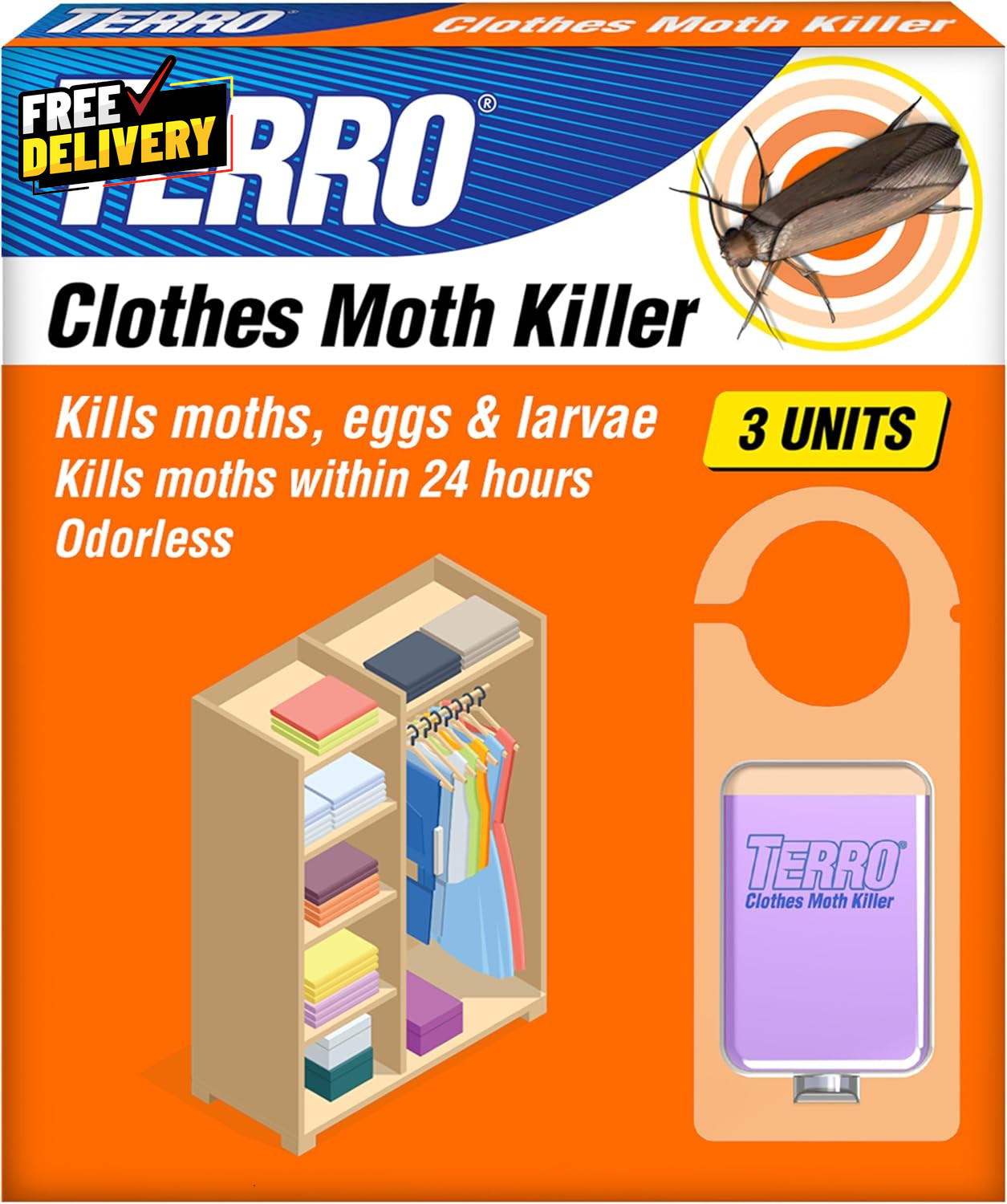 Clothes Moth Killer T2903 3 Pack Kills Adult Clothes Moths Moth Larvae and M....