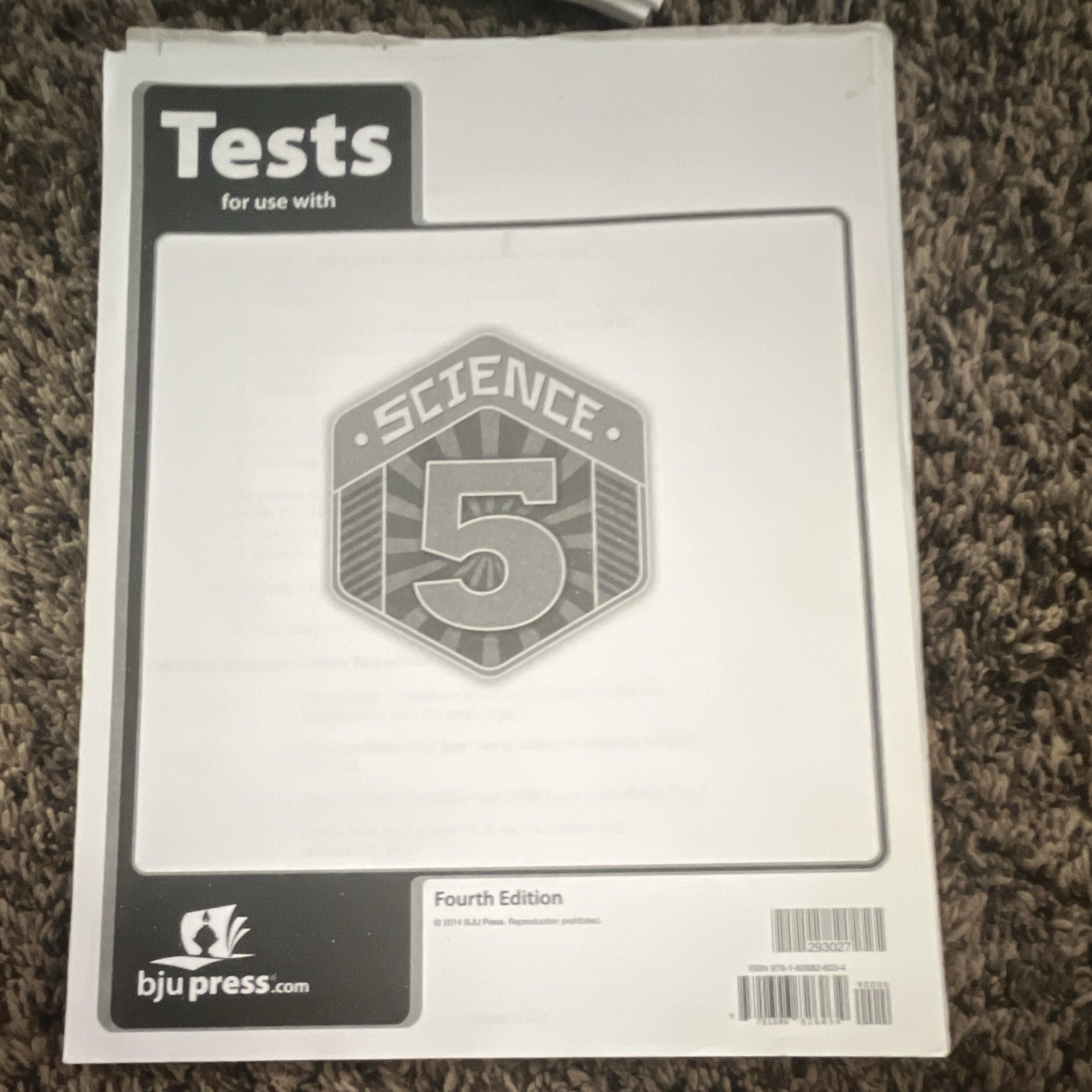 BJU Press Tests for Use with Science 5 4th Ed Test Book PB 2014 Slater