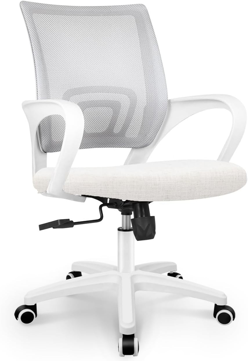 Ergonomic Mesh Office Chair with Lumbar Support & Height Adjustability - Ivory