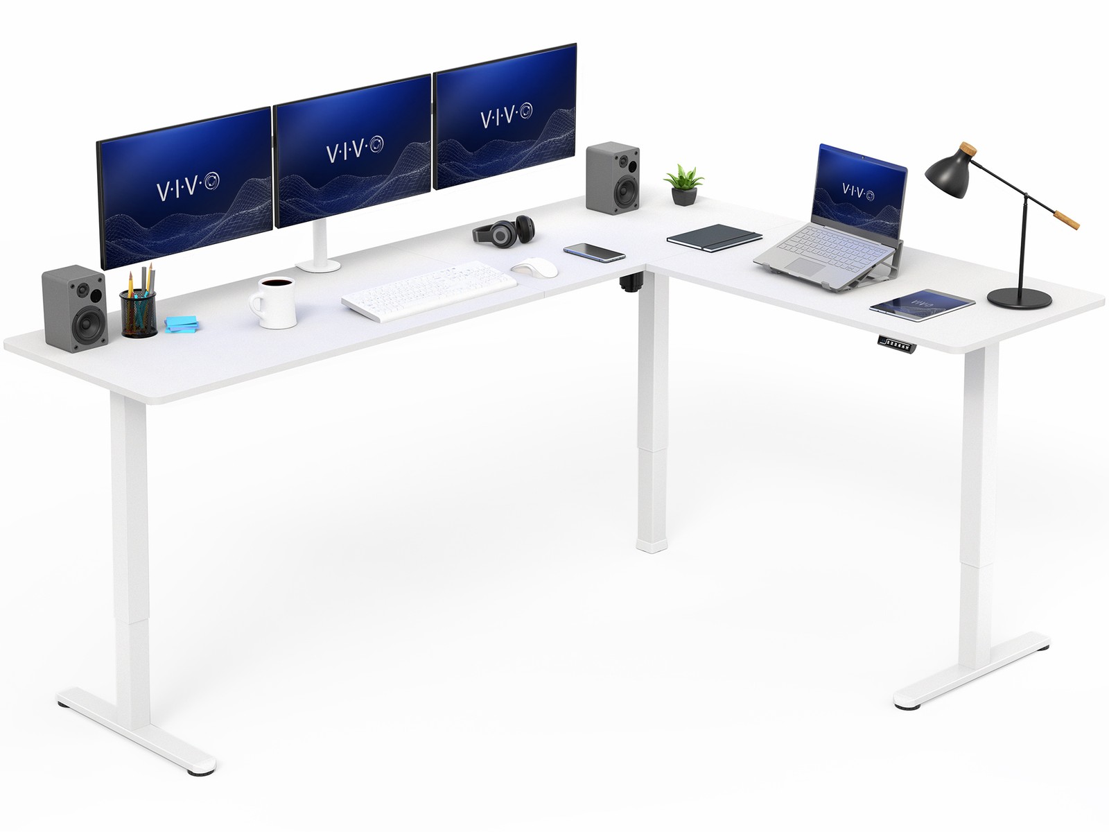VIVO White Electric 84" x 63" Corner Standing Desk, L-Shaped Workstation
