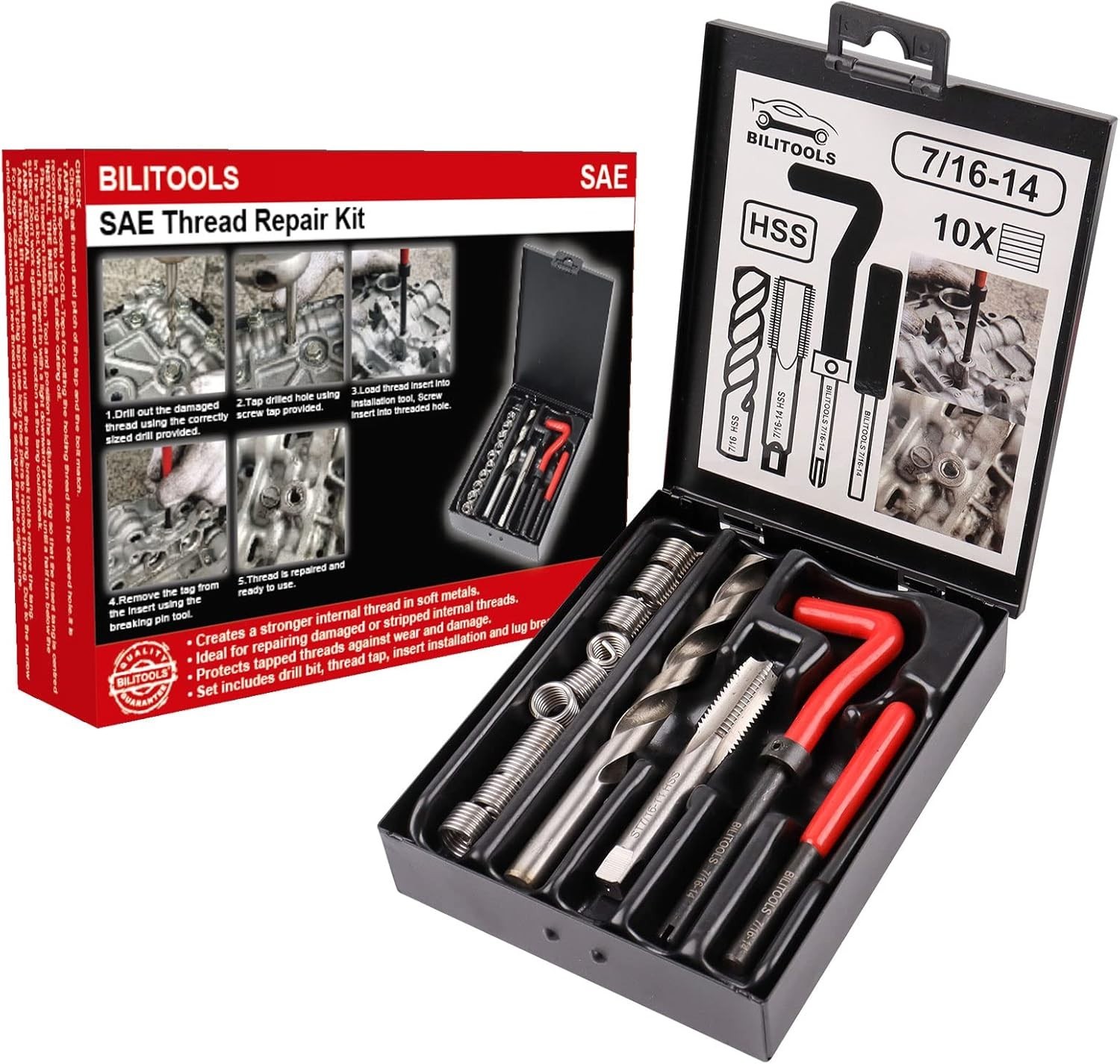 7/16-14 Inch Thread Repair Kit HSS Drill Helicoil Repair Kit SAE