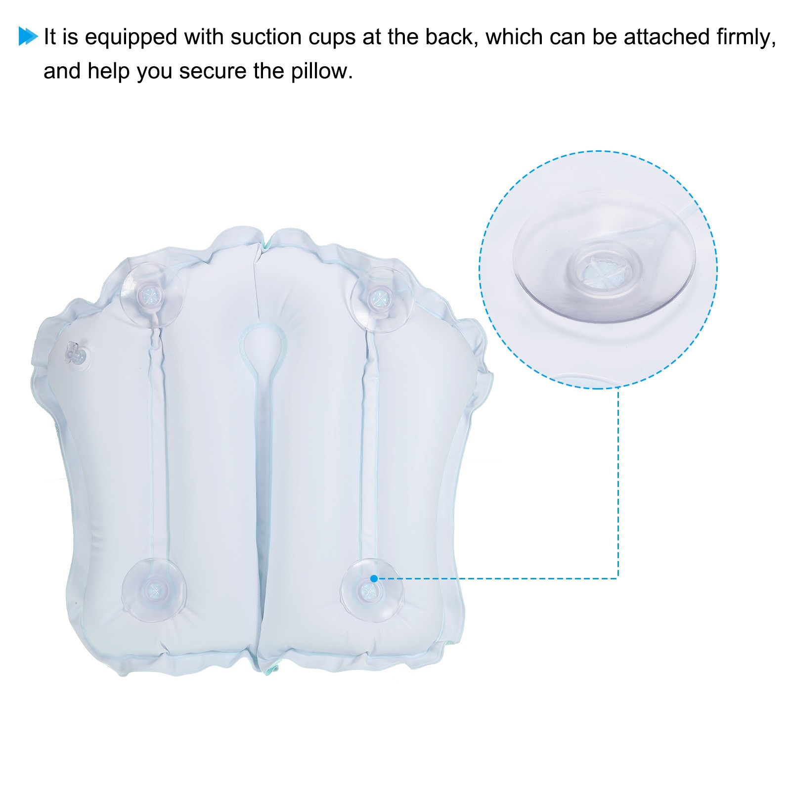 Inflatable Bath Pillow with Suction Cups, Terry Cloth Covered, Blue