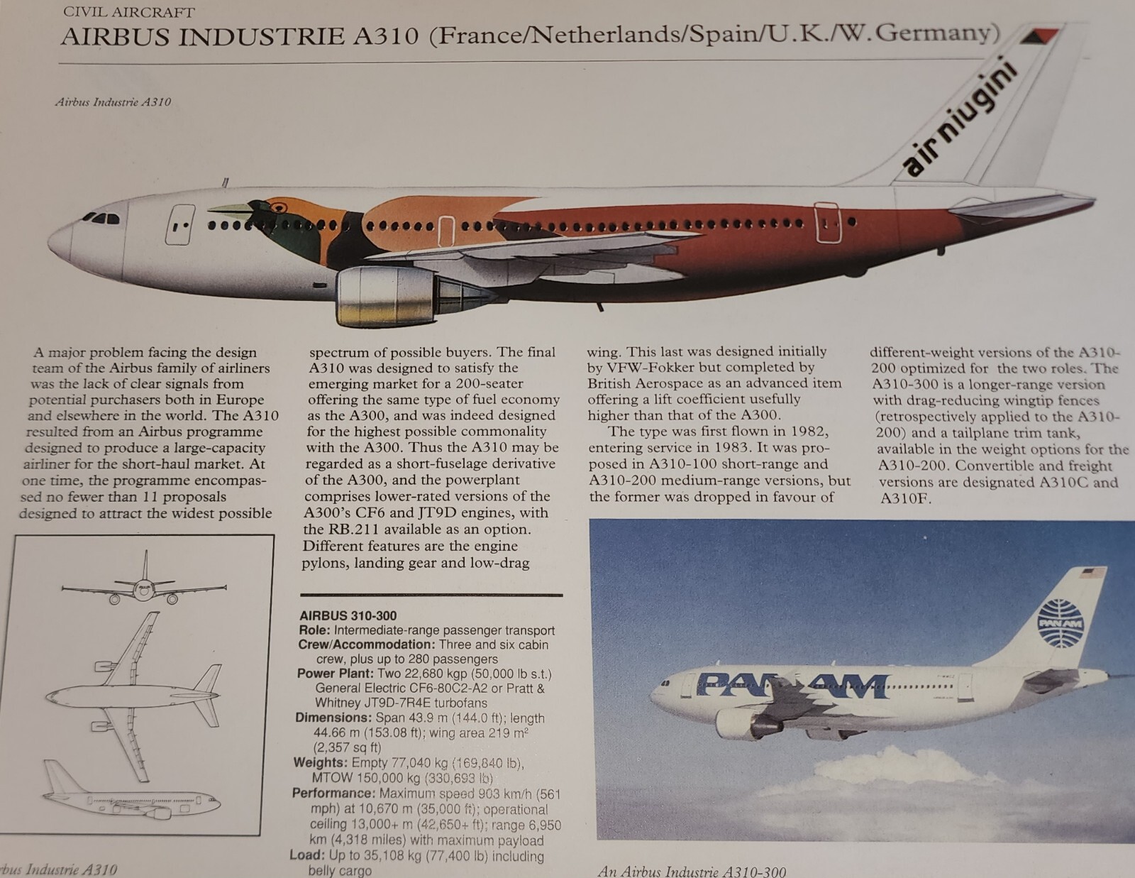 Airbus Industrie A 310 Aircraft Picture Out of Print Article Sheet Wall Art
