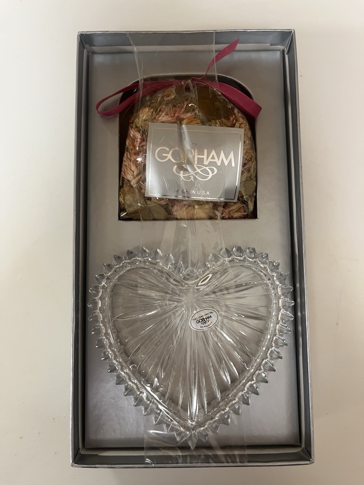 Heart Shaped Lead Crystal Trinket Box Gorham NIB  4.5” Wide Made In Germany NOS