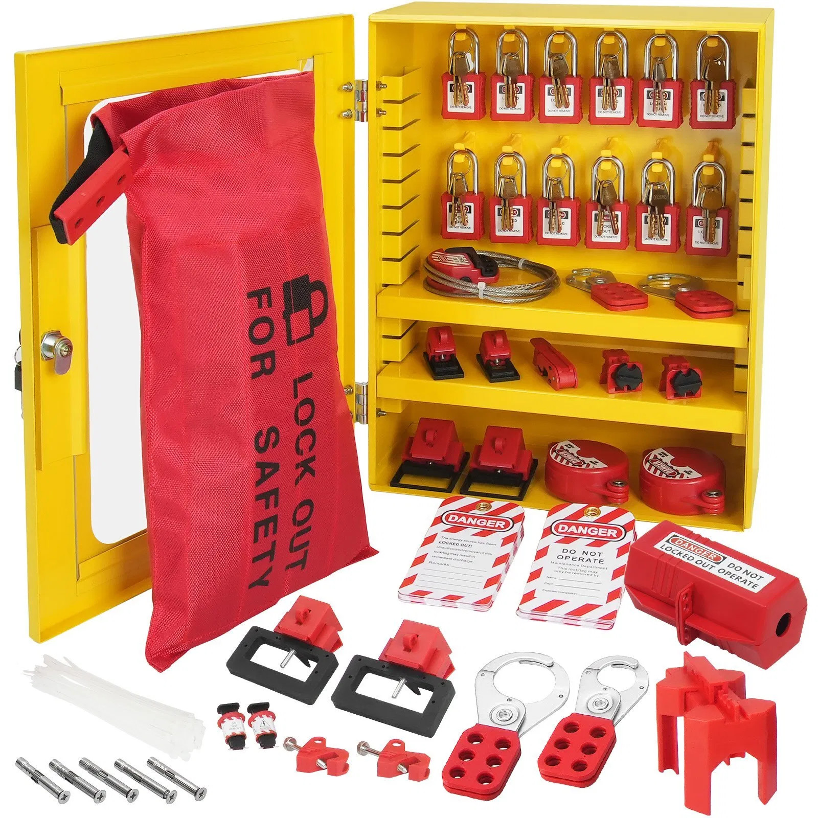 Electrical Lockout Tagout Kit, 59 PCS Safety Lockout Tagout Station With Padlock