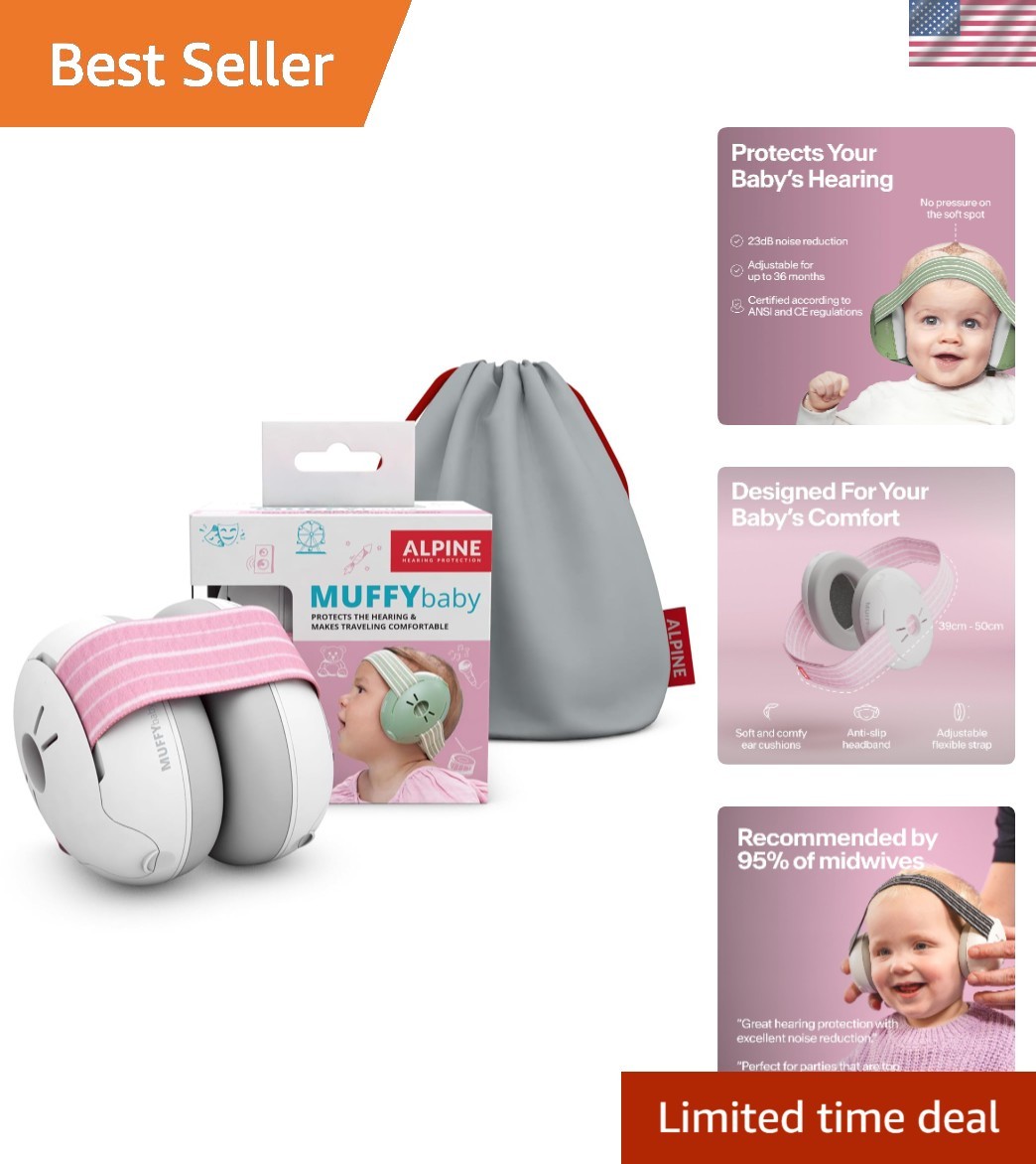 Adjustable Baby Noise Reduction Earmuffs - Comfortable Toddler Headphones, Pink