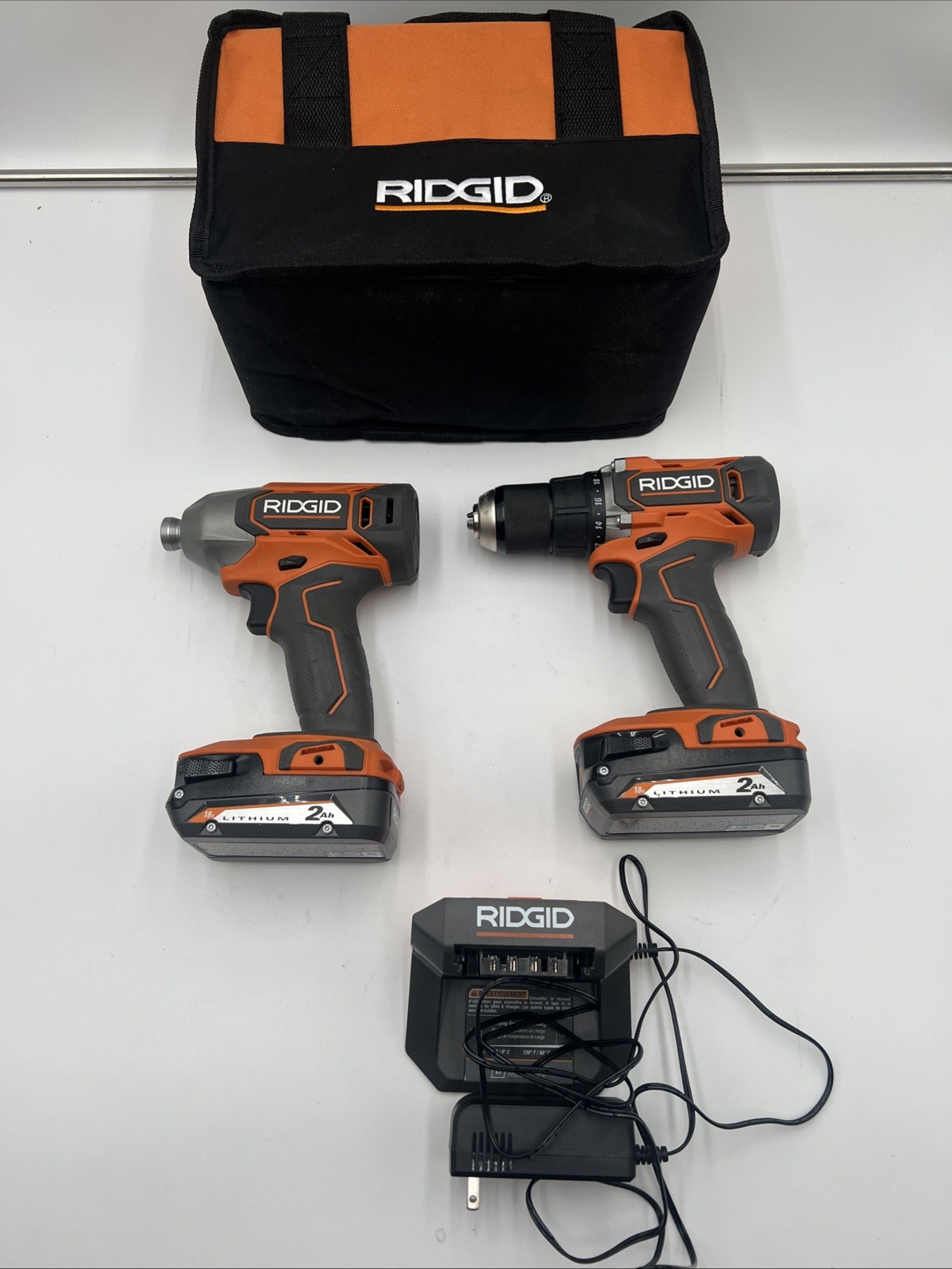Ridgid 18V Drill Driver & Impact Driver W/ Charger & Two 2 Ah Batteries R92721