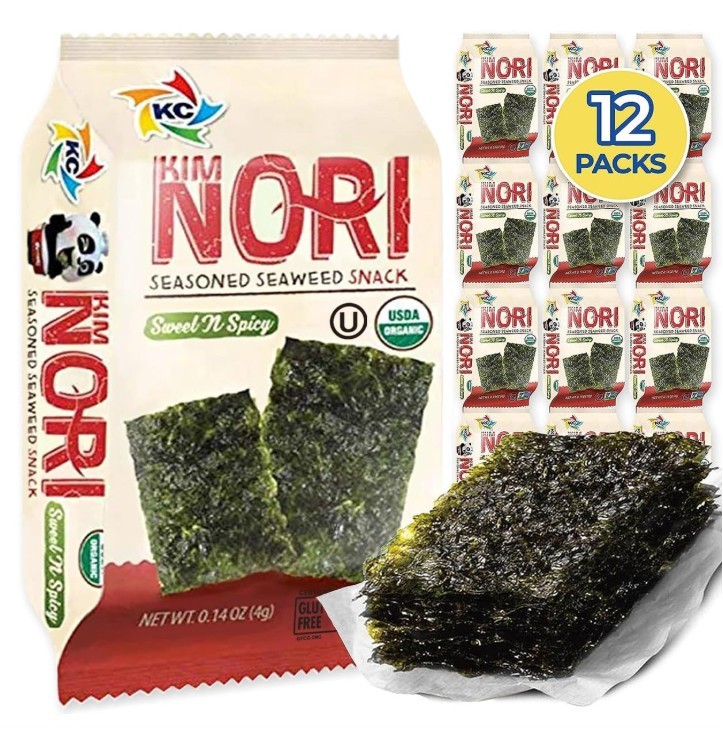 Organic Kimnori Seasoned Roasted Seaweed Snacks - 12 Pack Sweet Spicy Kim Nori