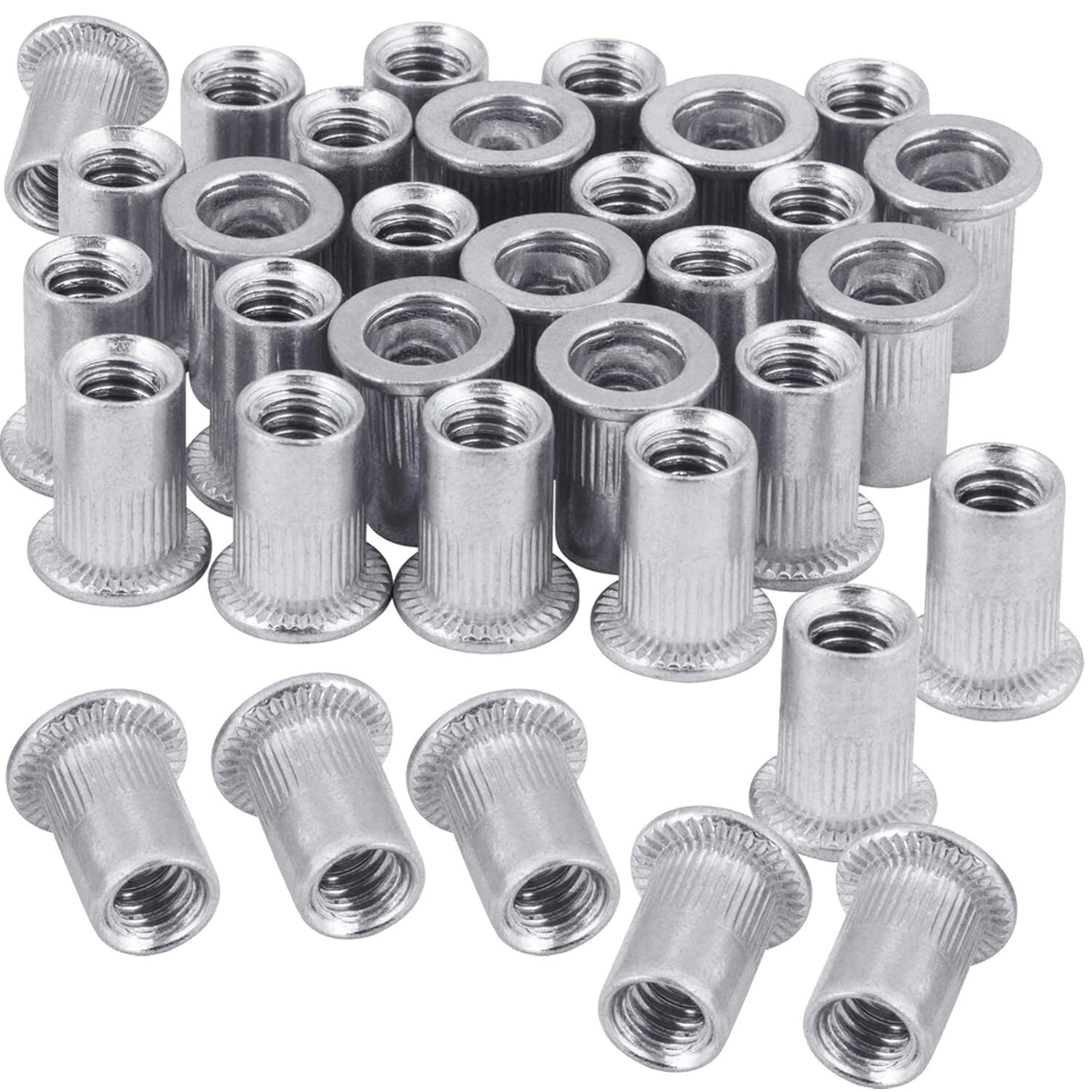 100 Pcs 1/4-20 Aluminum Flange Rivet Nuts, UNC Flat Head Threaded Insert Nut NEW