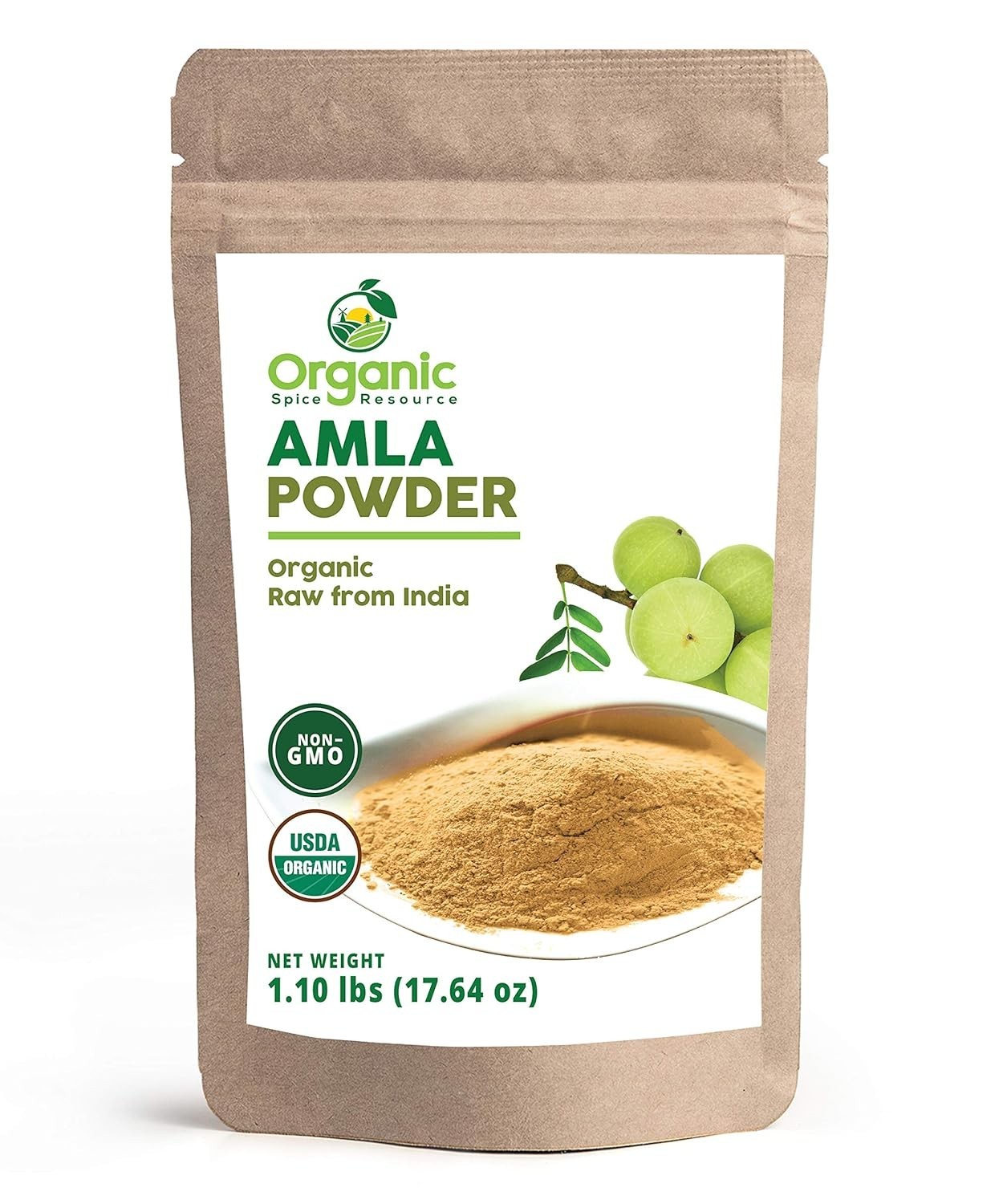 Organic Amla Powder - 1.10 Lbs (17.64 Oz) | Amalaki, USDA Organics, Non-Gmo, Kos