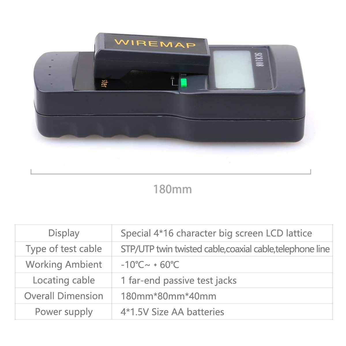Digital Network Cable Tester for RJ45 STP UTP with Large Display & Battery Power