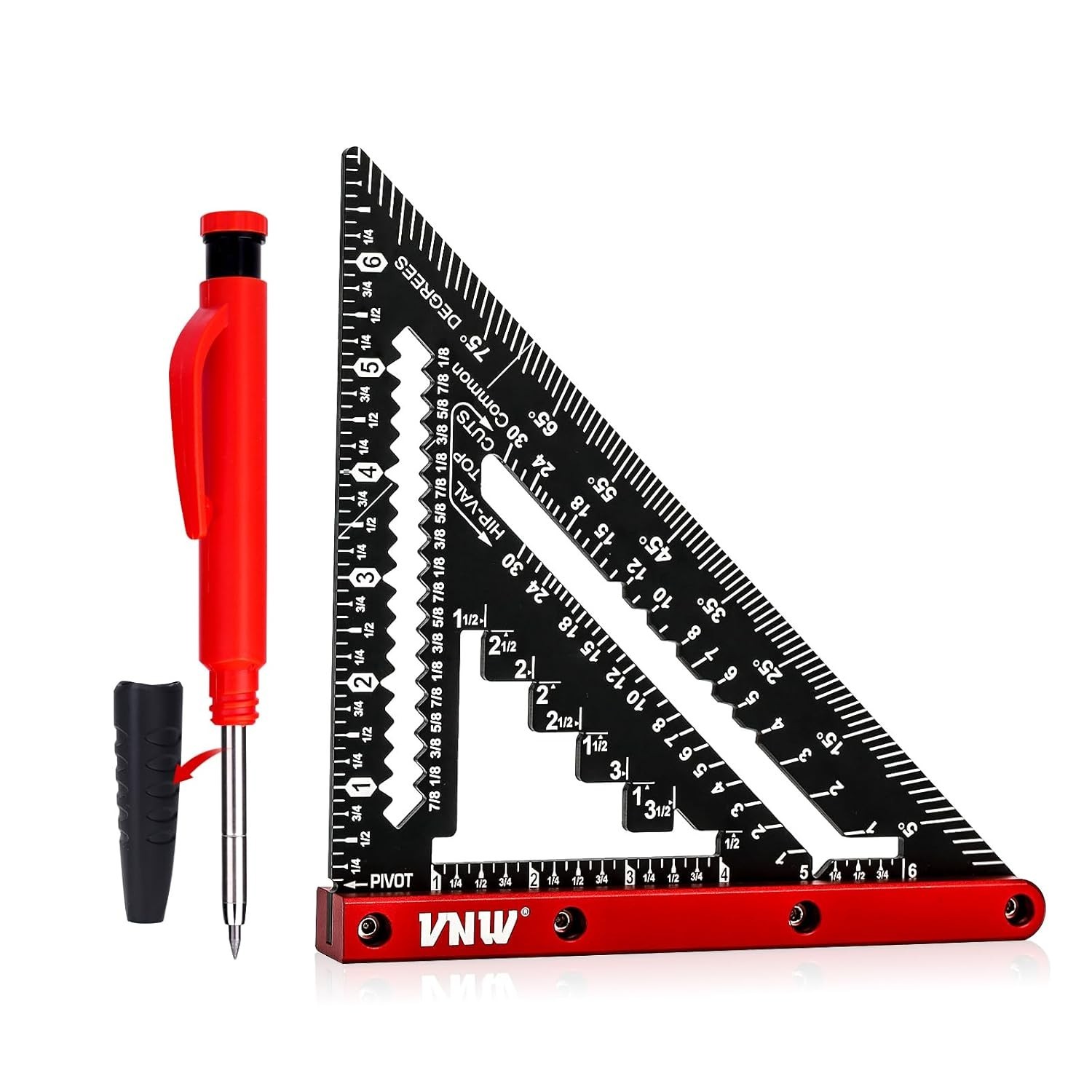 7Inch Rafter Square with Carpenter Pencil, 1/8" Precision Heavy Duty Aluminum
