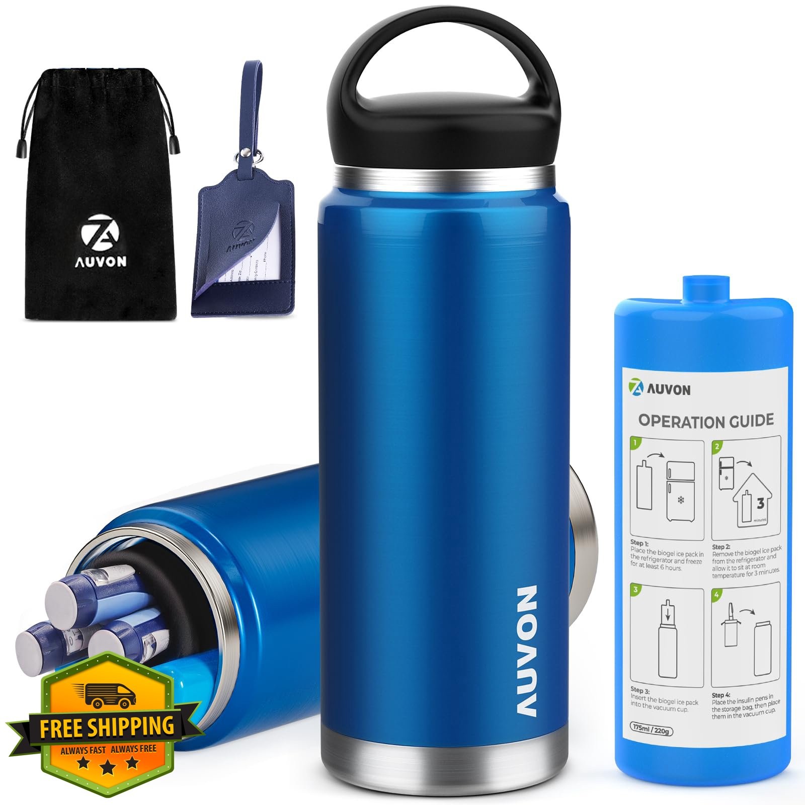 AUVON Insulin Cooler Travel Case Keeps Cool 44H Diabetes TSA Approved