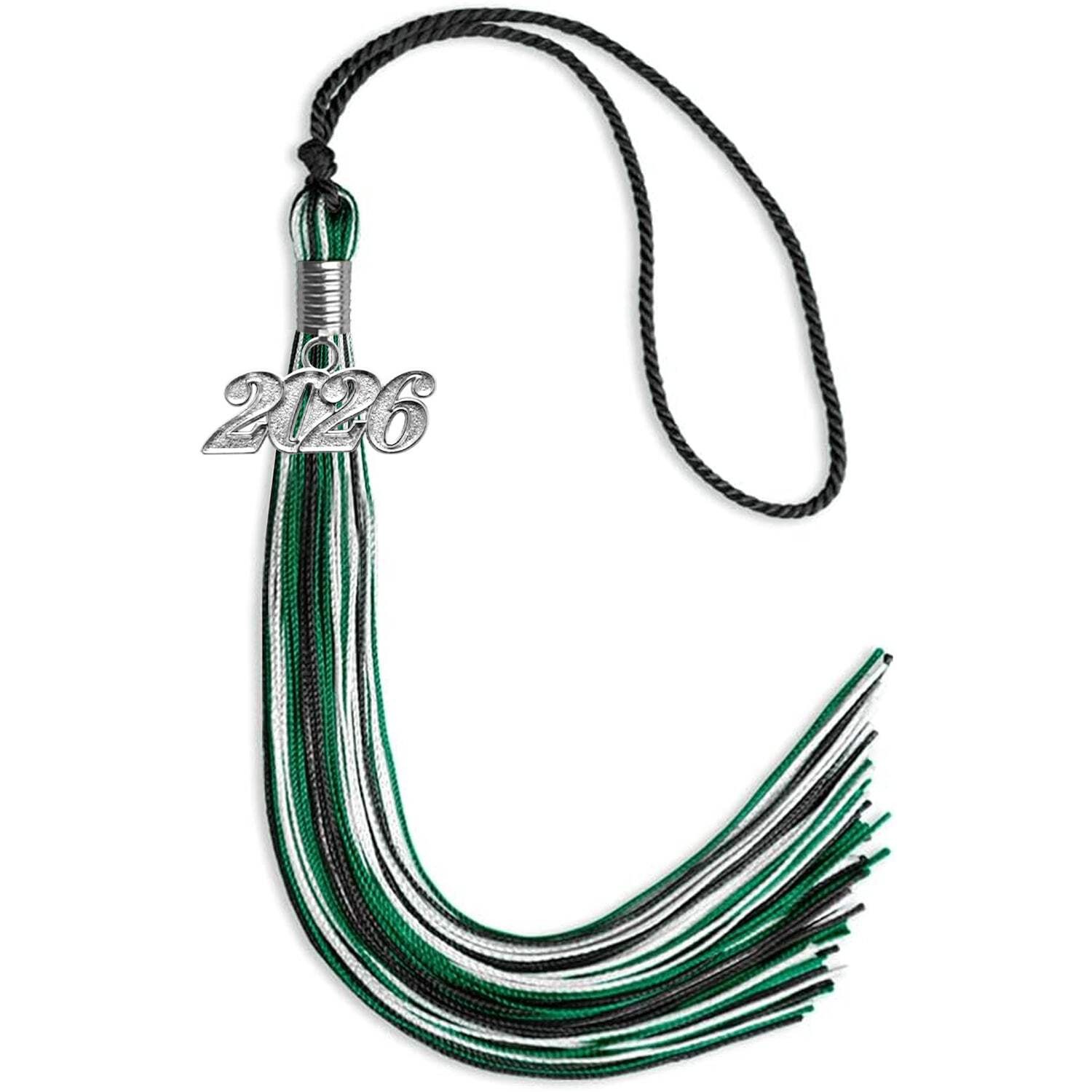 Endea Graduation Black/Green/White Mixed Color Tassel with Silver Date Drop