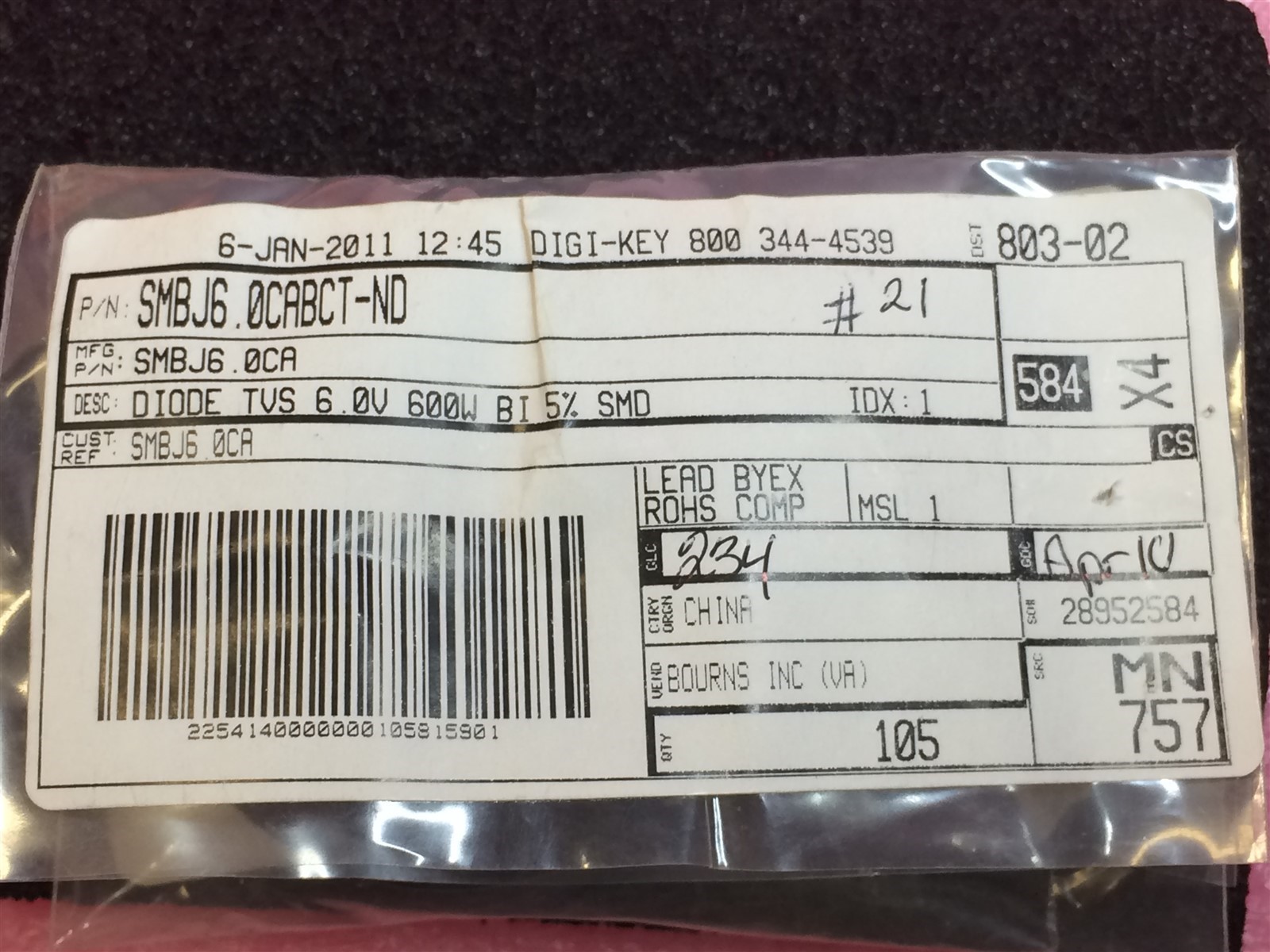 SMBJ6.0CA DIODE TVS 6.0V 1500W BI 5% SMC ROHS 40 PIECES