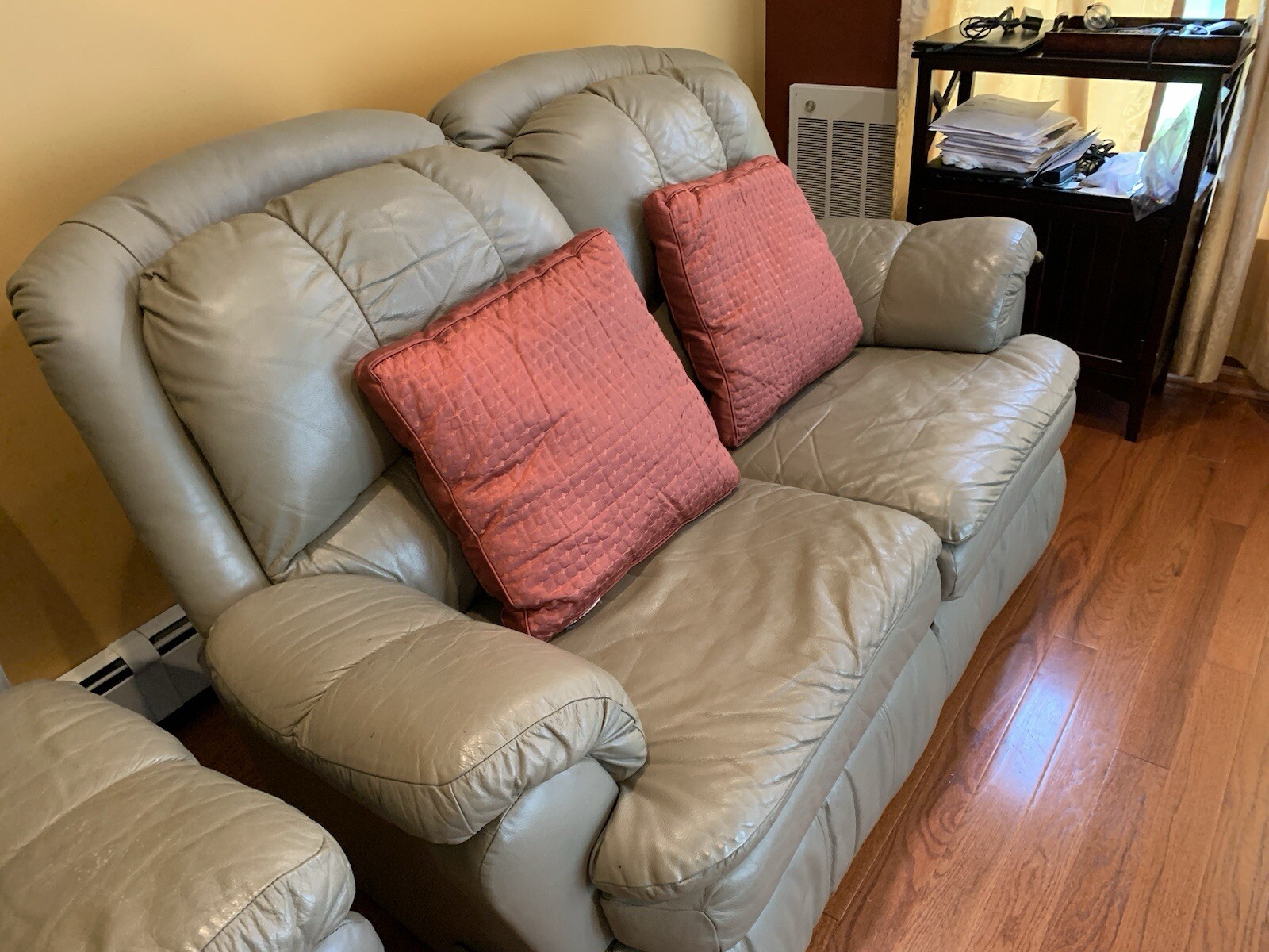 Grey Leather 2-Seater Reclining Sofa 67”x35”x40”